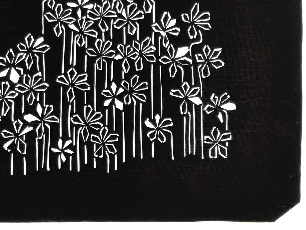Antique Japanese Katagami Paper Kimono Stencil Katazome Flowers Design A805