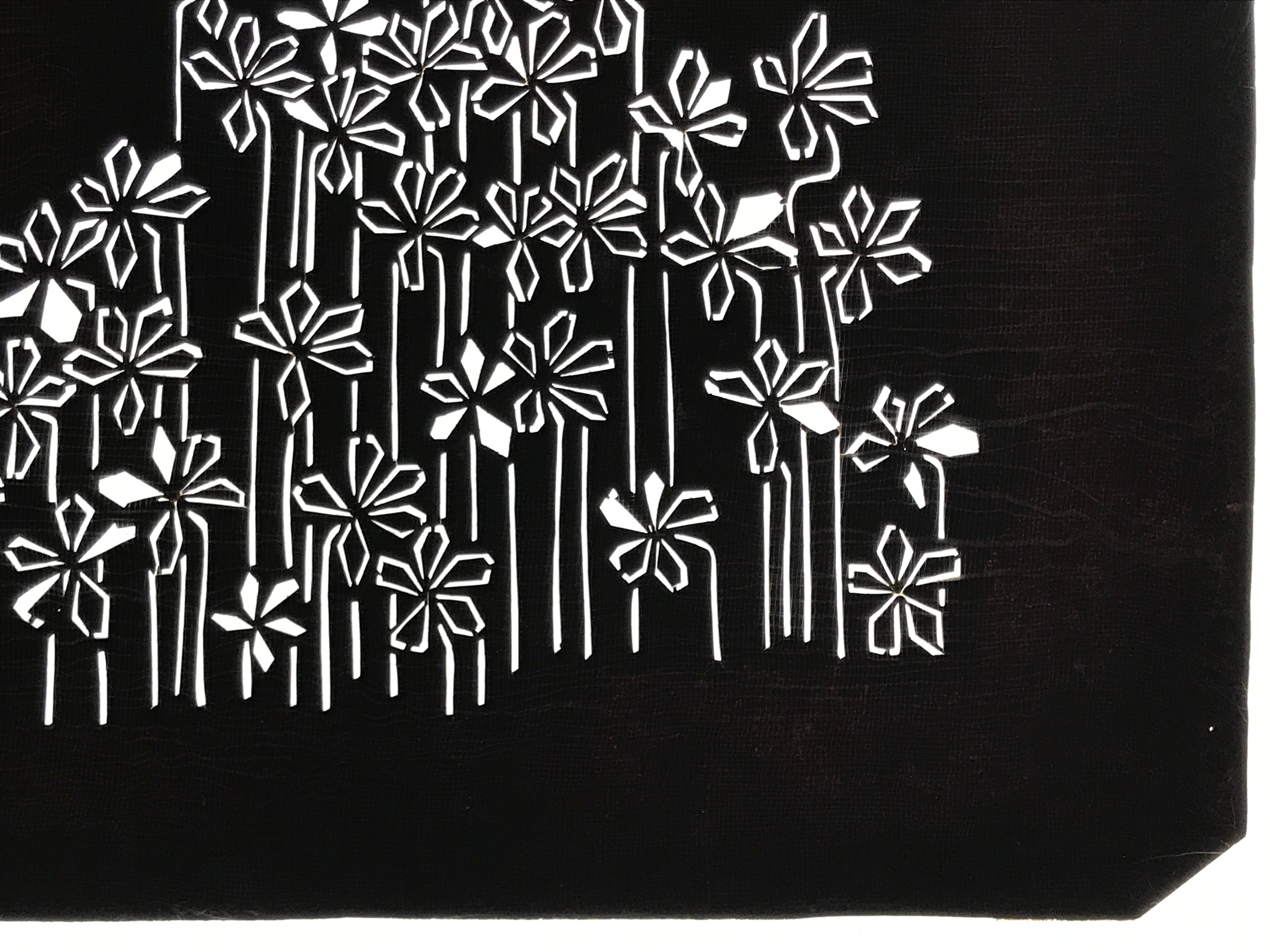 Antique Japanese Katagami Paper Kimono Stencil Katazome Flowers Design A805