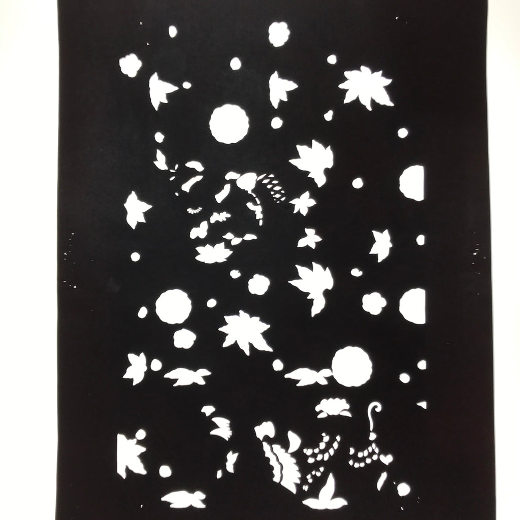 Antique Japanese Katagami Paper Kimono Stencil Katazome Flowers Design C910