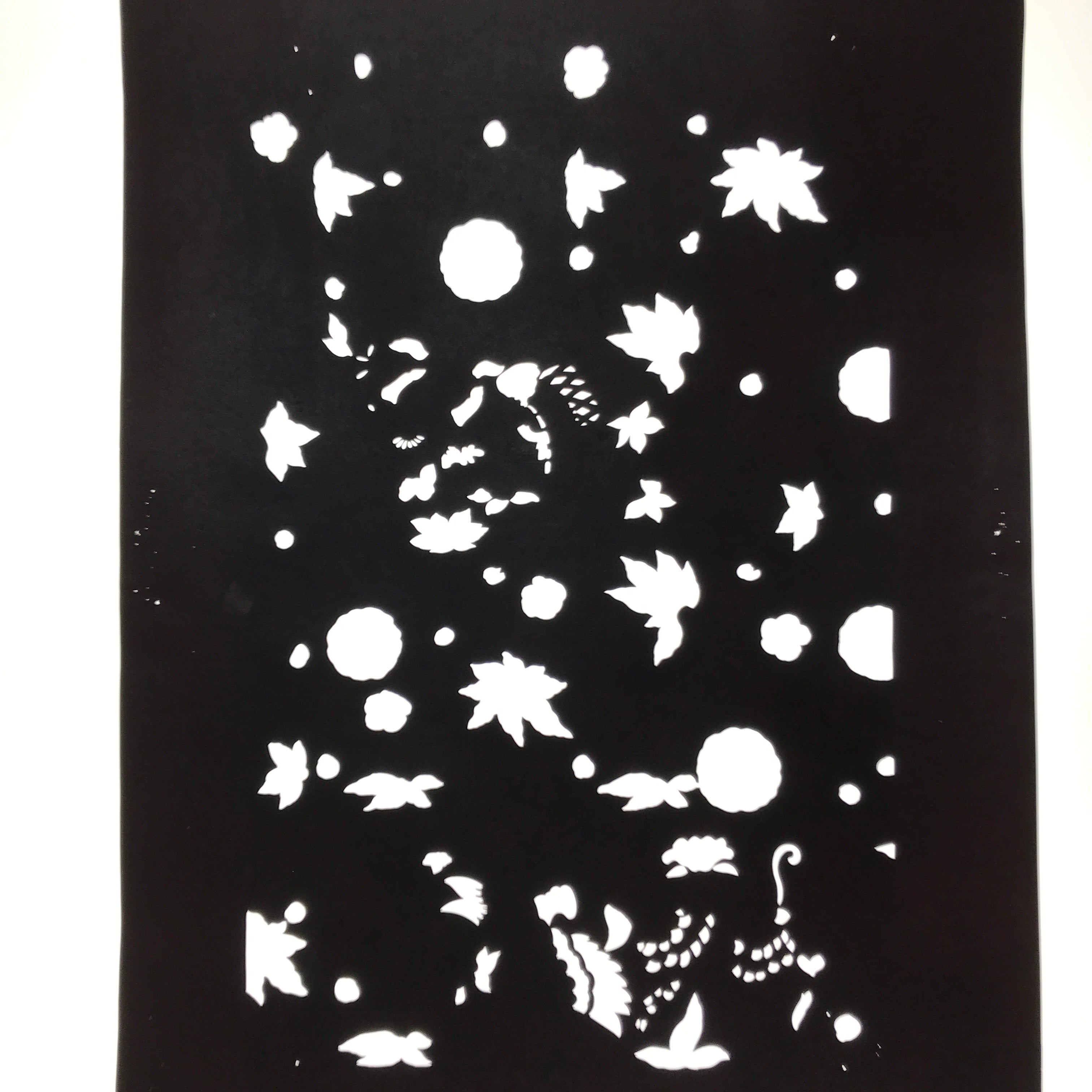 Antique Japanese Katagami Paper Kimono Stencil Katazome Flowers Design C910