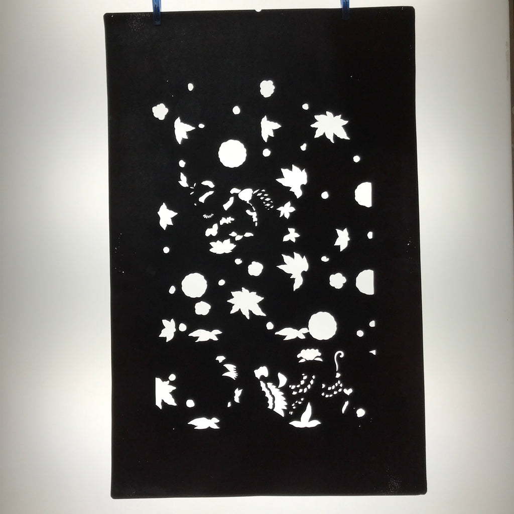 Antique Japanese Katagami Paper Kimono Stencil Katazome Flowers Design C910