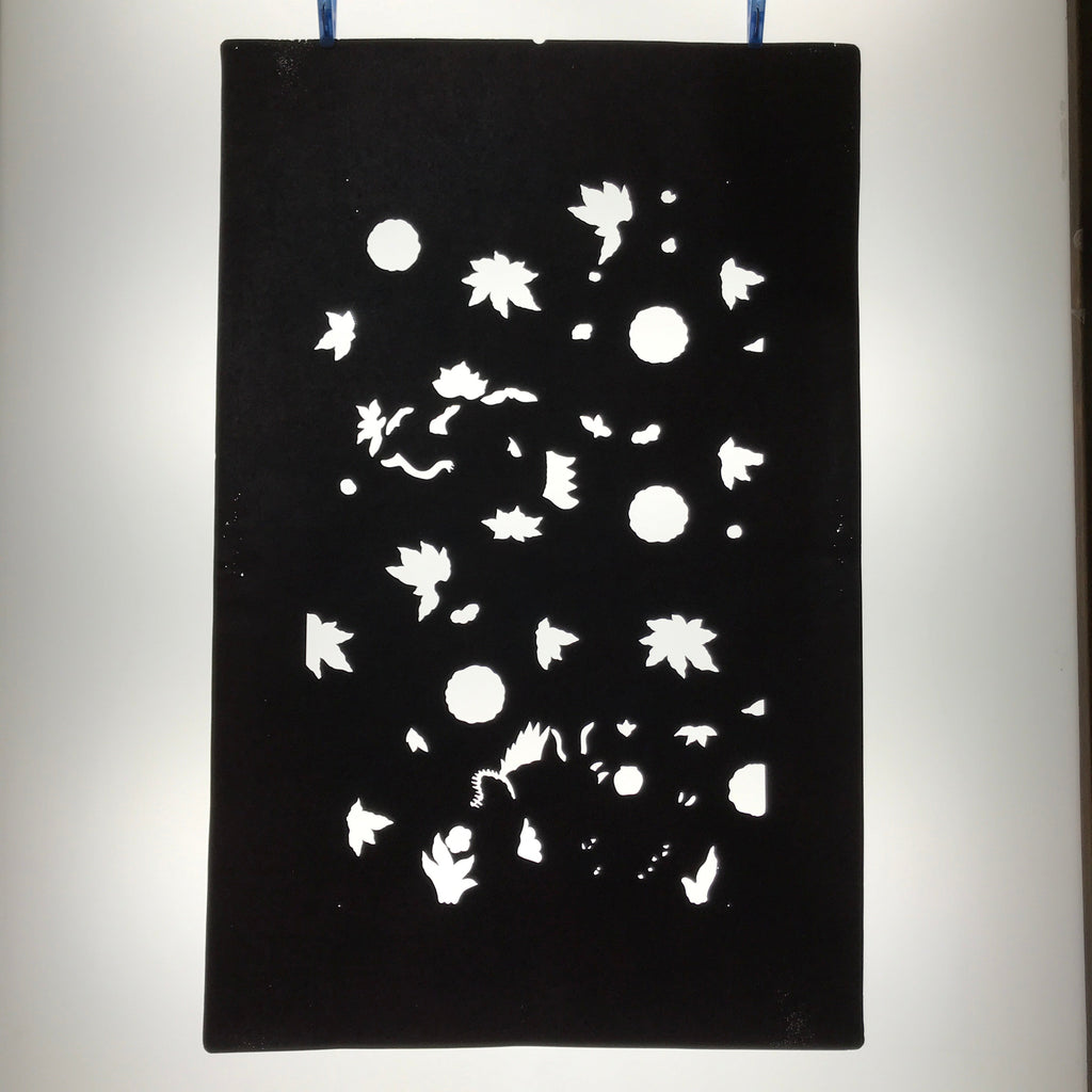 Antique Japanese Katagami Paper Kimono Stencil Katazome Flowers Design C911