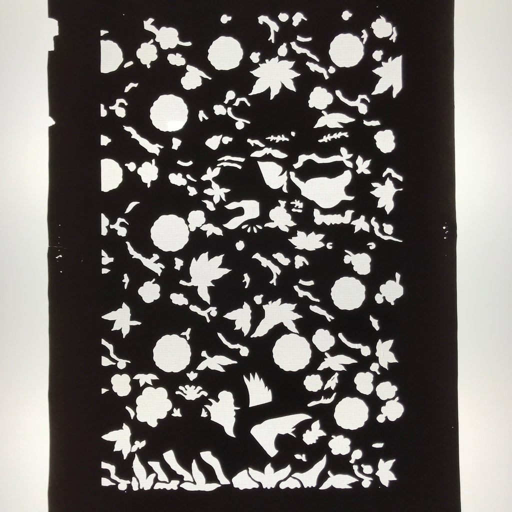 Antique Japanese Katagami Paper Kimono Stencil Katazome Flowers Leaves C912