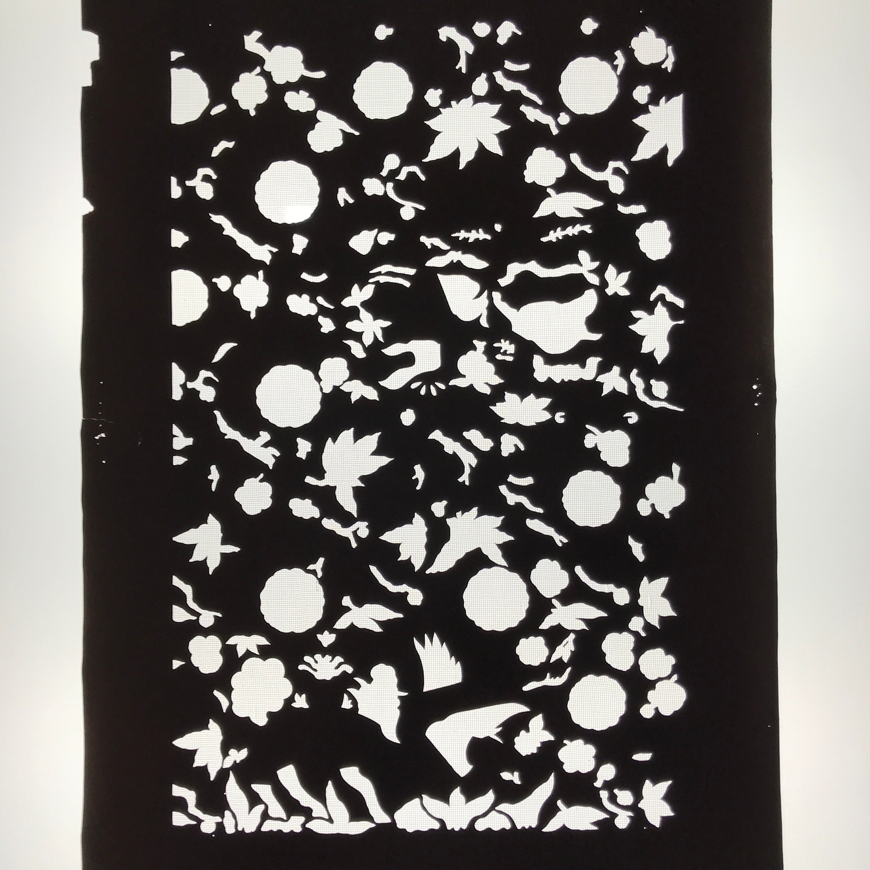 Antique Japanese Katagami Paper Kimono Stencil Katazome Flowers Leaves C912