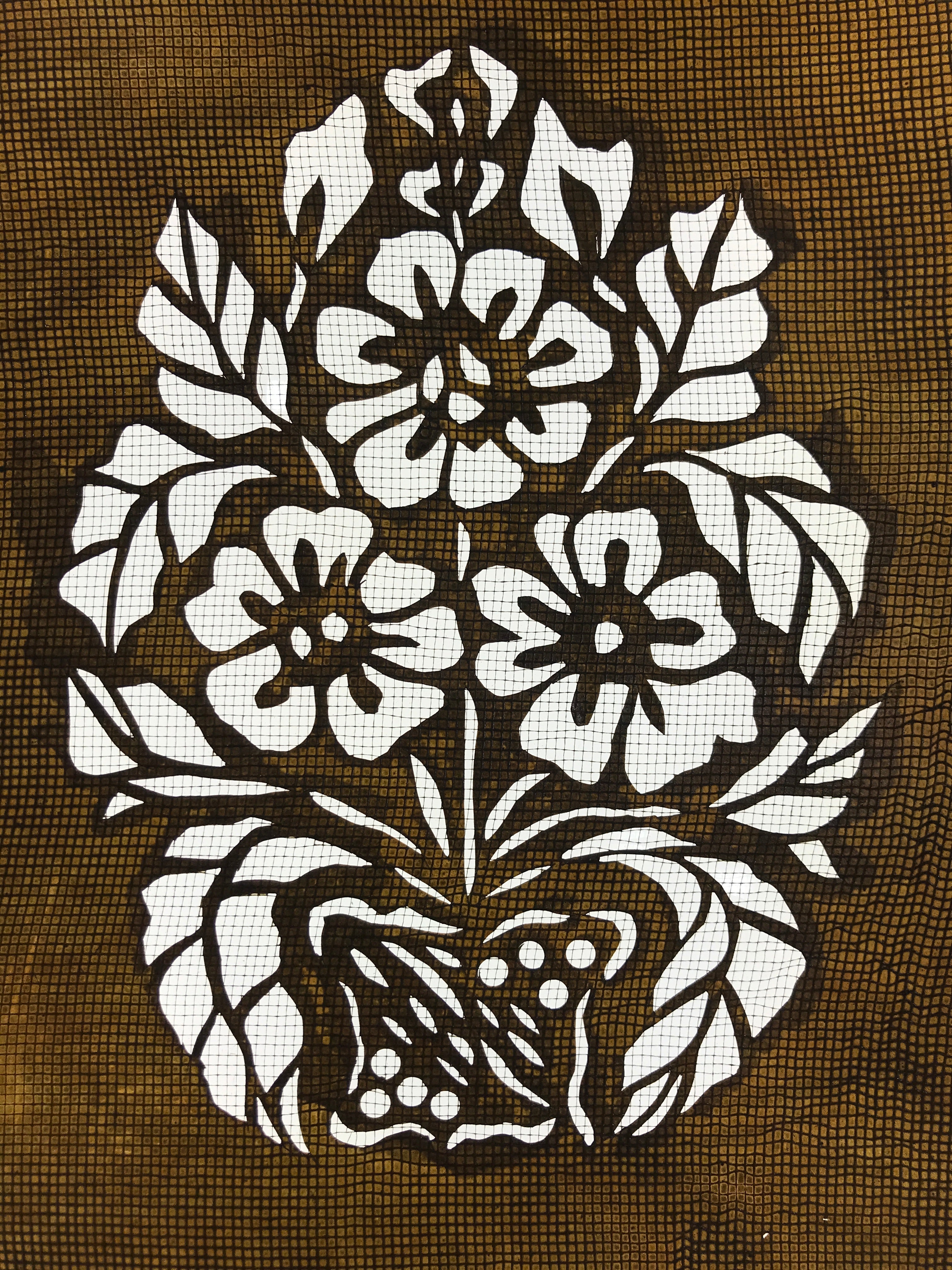 Antique Japanese Katagami Paper Kimono Stencil Katazome Flowers Rooster A652