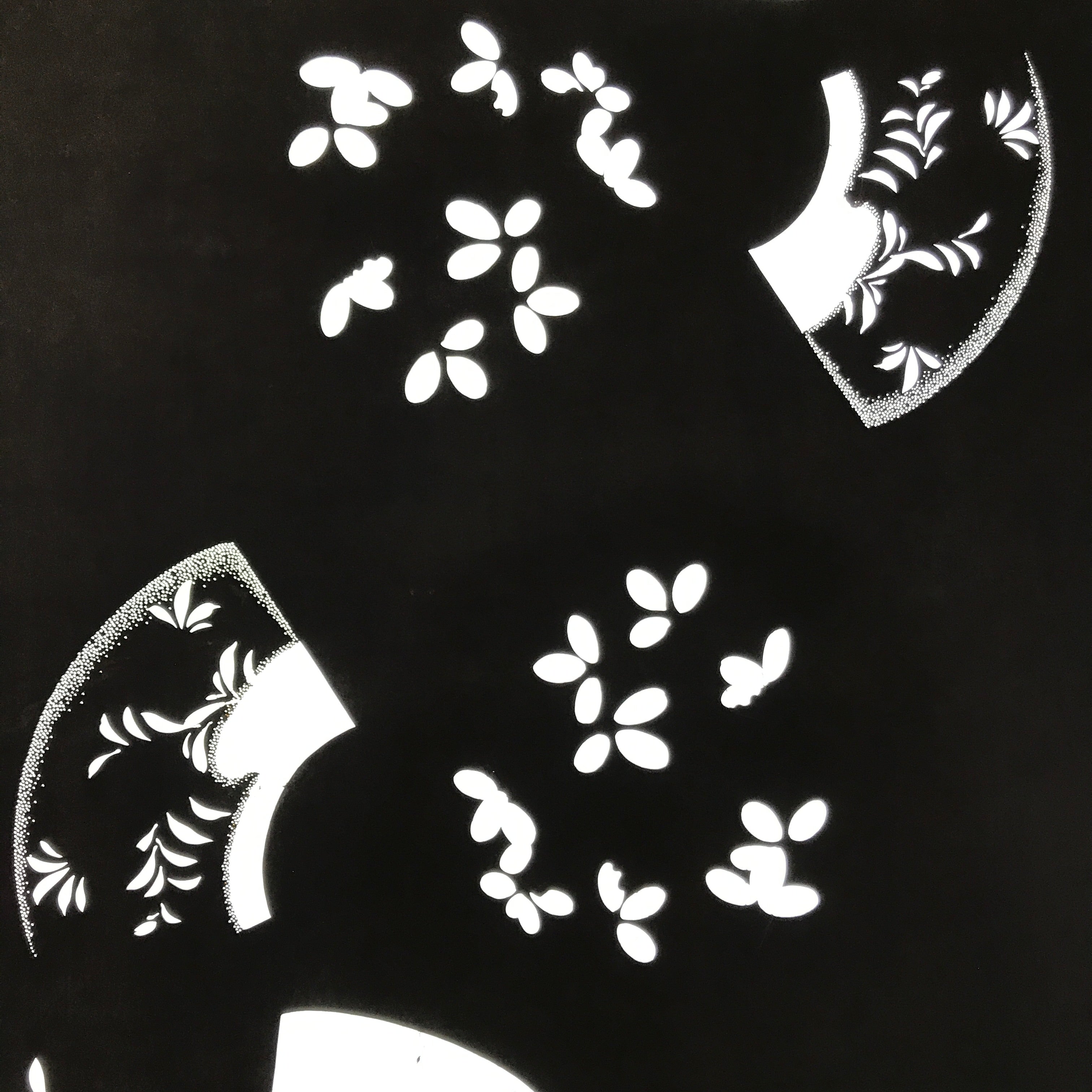 Antique Japanese Katagami Paper Kimono Stencil Katazome Folding Fan Plants C921