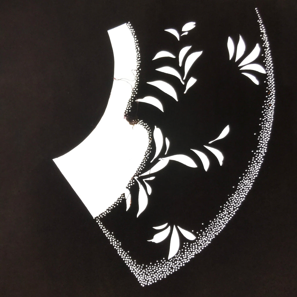Antique Japanese Katagami Paper Kimono Stencil Katazome Folding Fan Plants C921