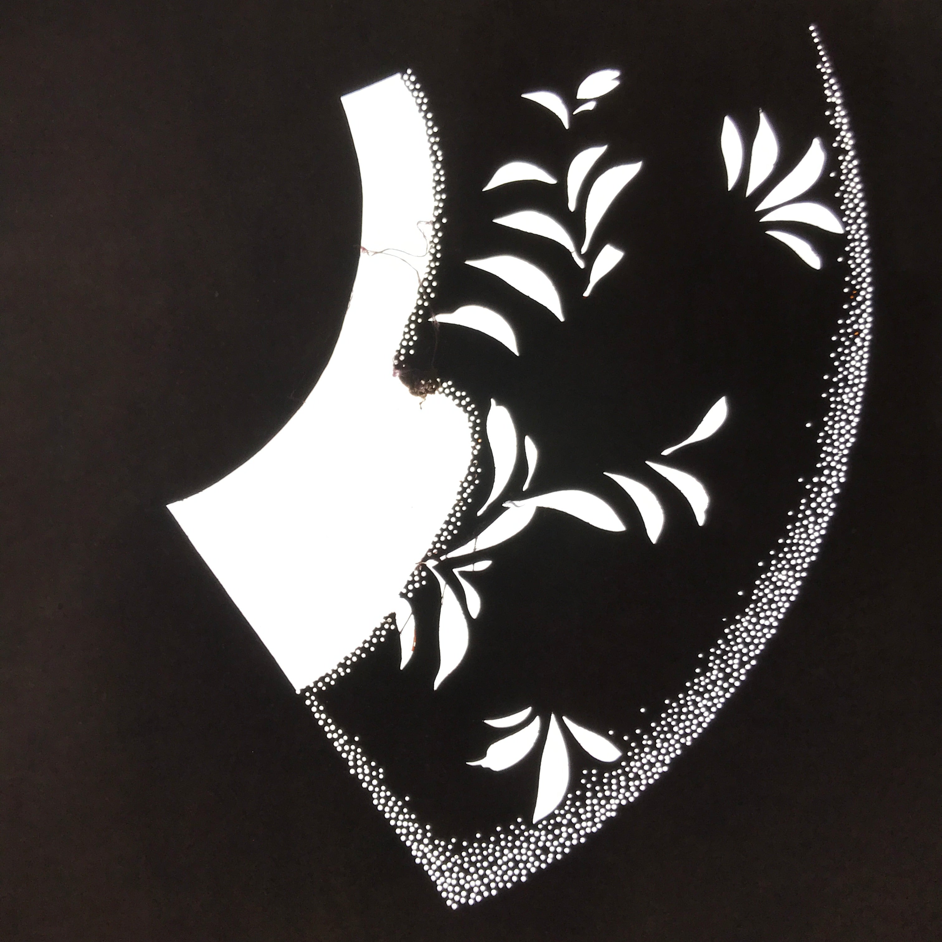 Antique Japanese Katagami Paper Kimono Stencil Katazome Folding Fan Plants C921