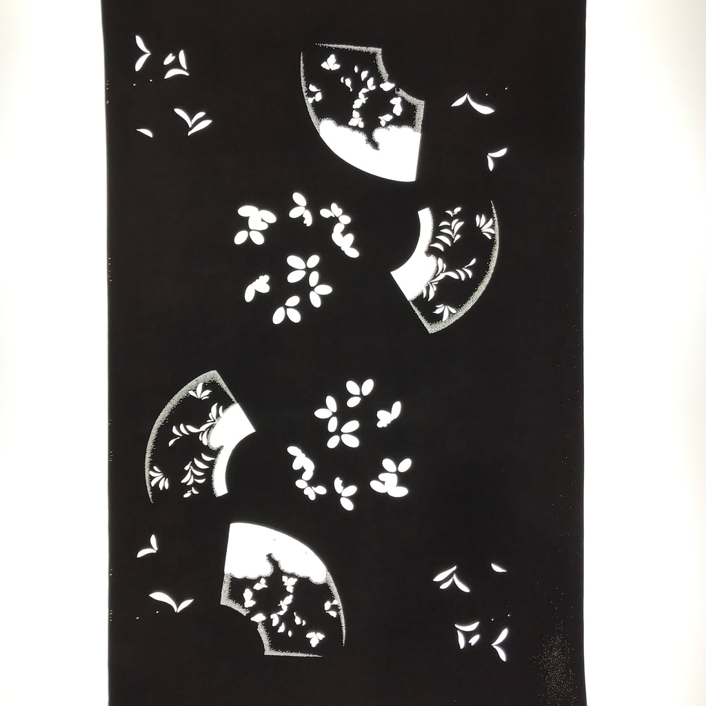 Antique Japanese Katagami Paper Kimono Stencil Katazome Folding Fan Plants C921