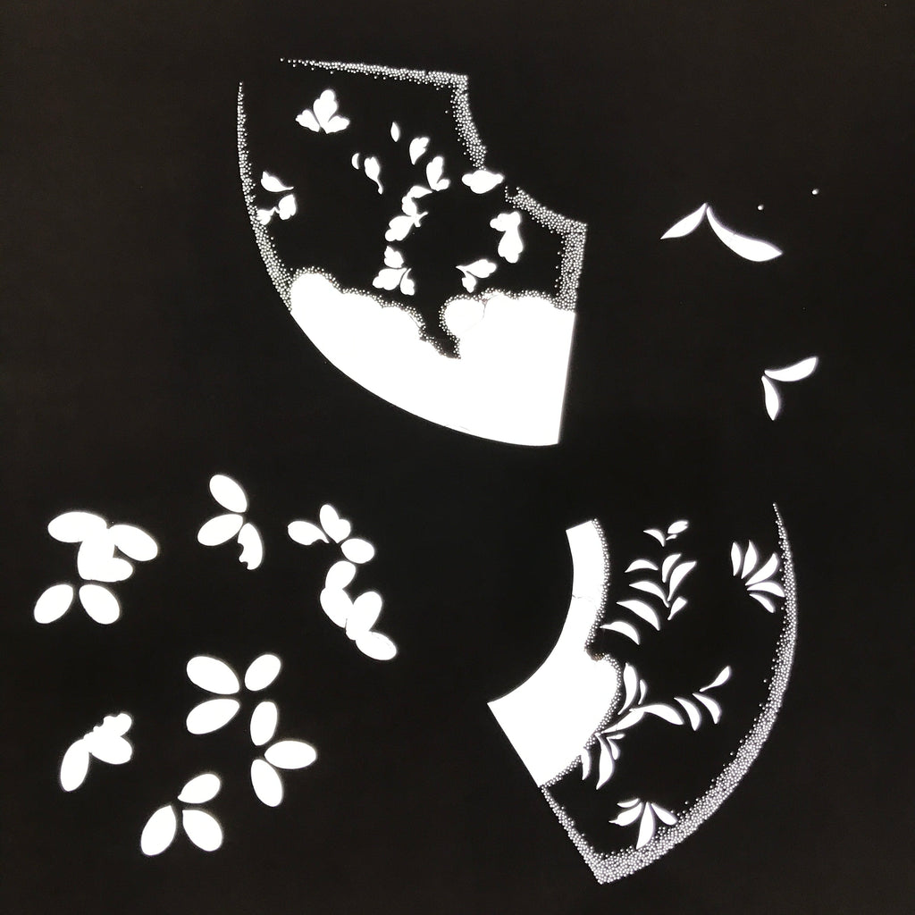 Antique Japanese Katagami Paper Kimono Stencil Katazome Folding Fan Plants C921