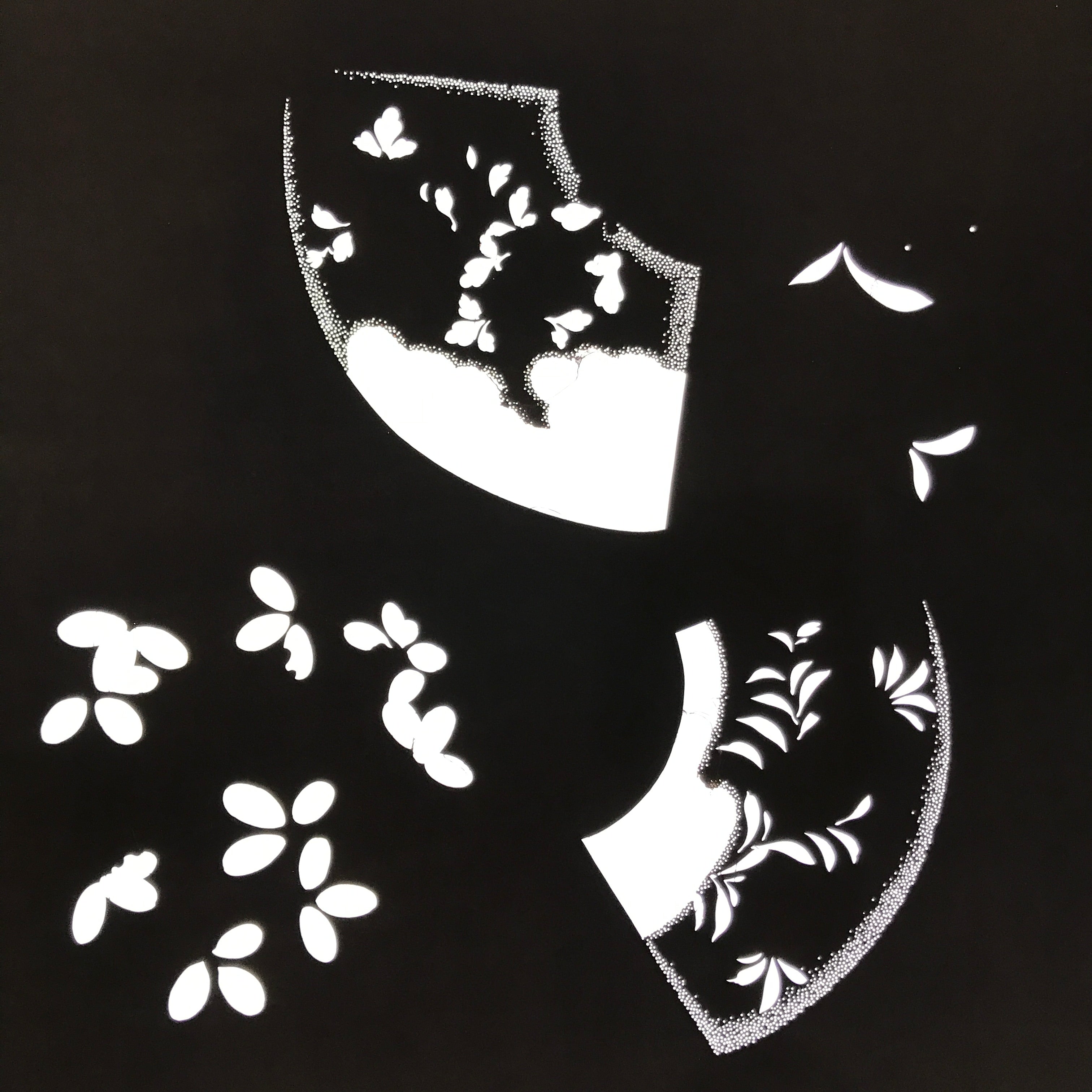 Antique Japanese Katagami Paper Kimono Stencil Katazome Folding Fan Plants C921
