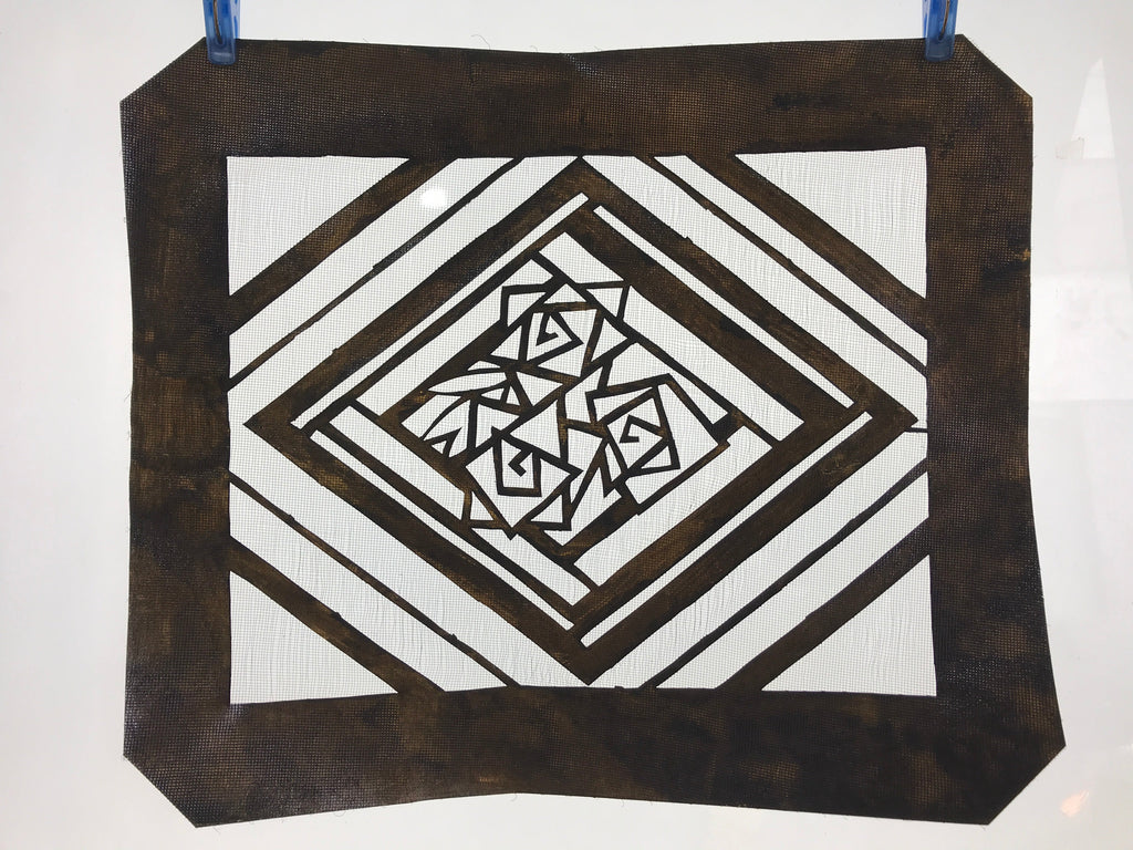 Antique Japanese Katagami Paper Kimono Stencil Katazome Geometric Rose A649