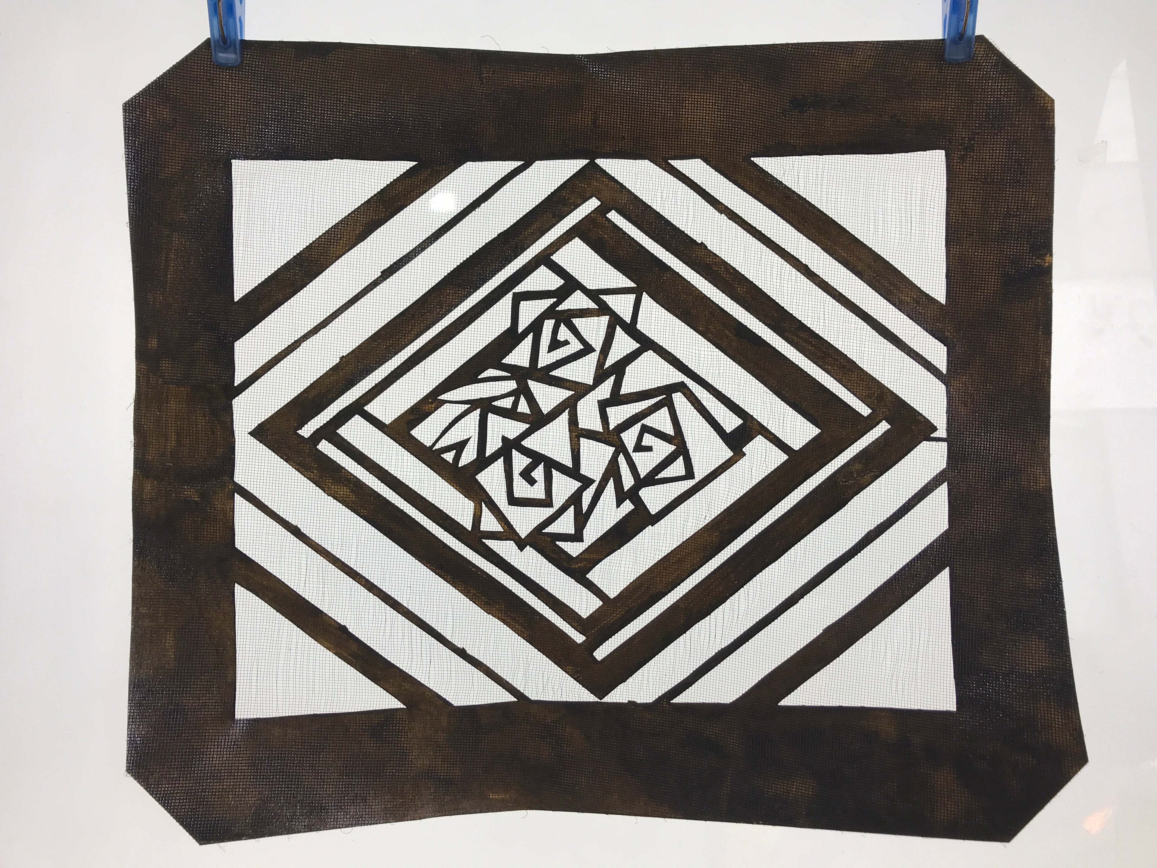 Antique Japanese Katagami Paper Kimono Stencil Katazome Geometric Rose A649