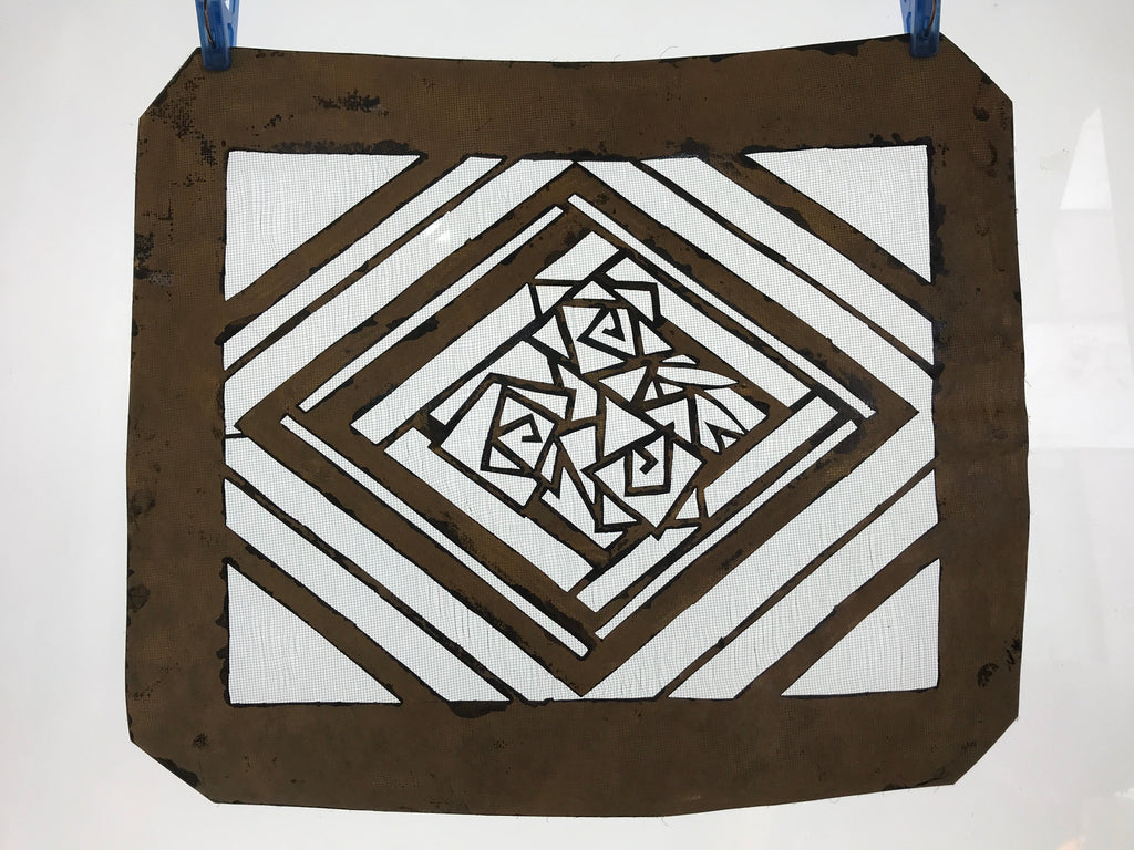 Antique Japanese Katagami Paper Kimono Stencil Katazome Geometric Rose A649