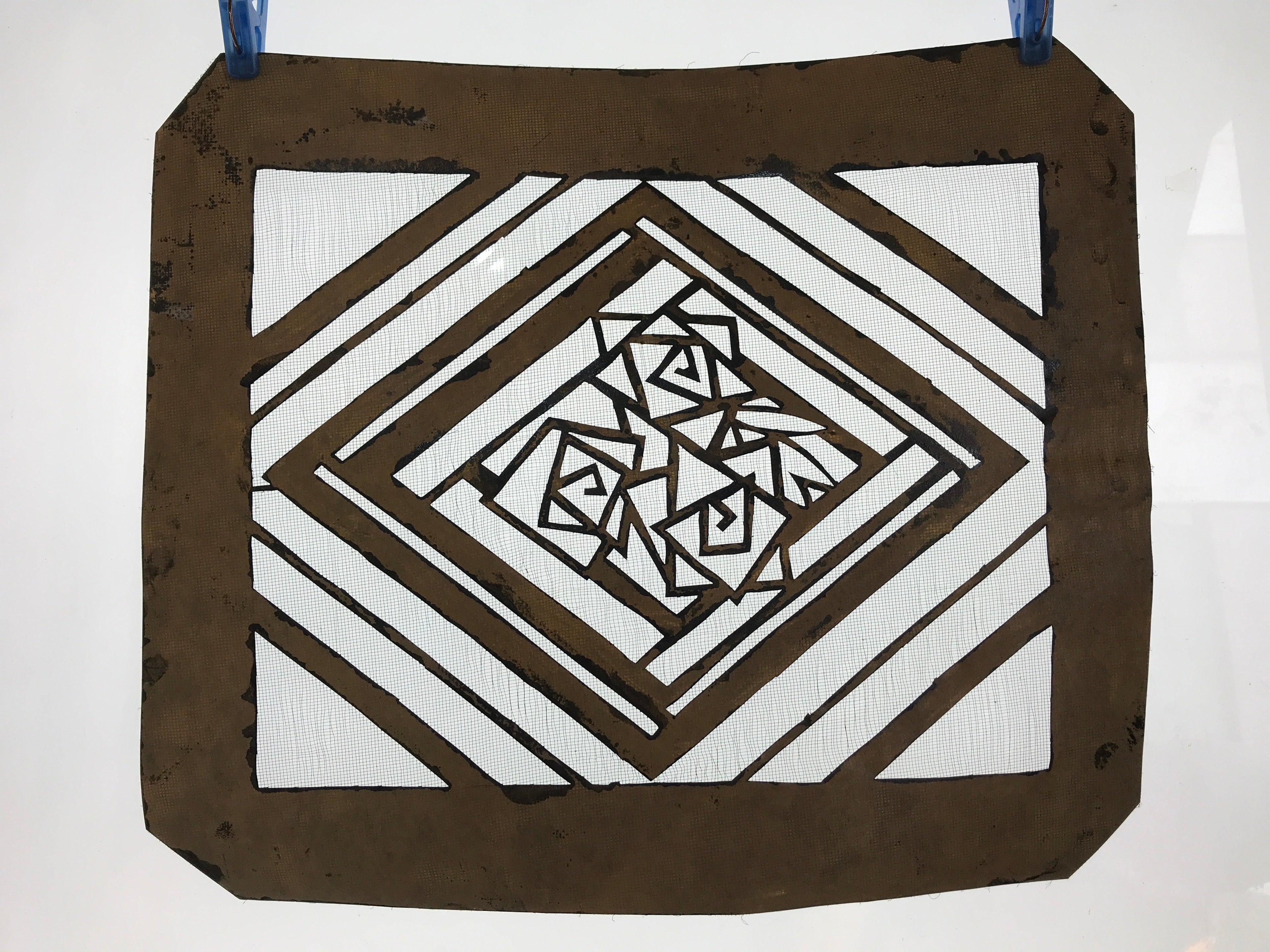 Antique Japanese Katagami Paper Kimono Stencil Katazome Geometric Rose A649