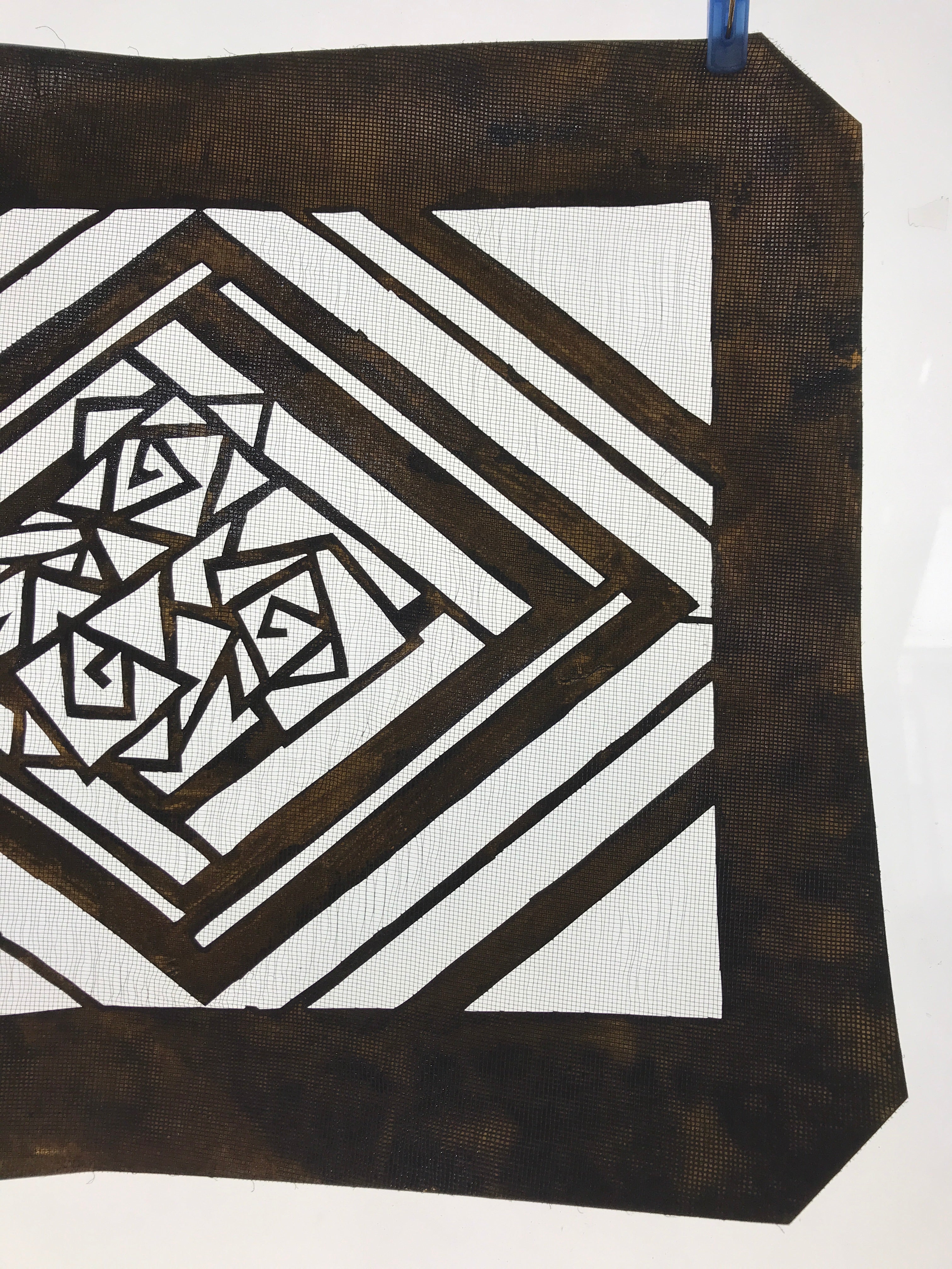 Antique Japanese Katagami Paper Kimono Stencil Katazome Geometric Rose A649