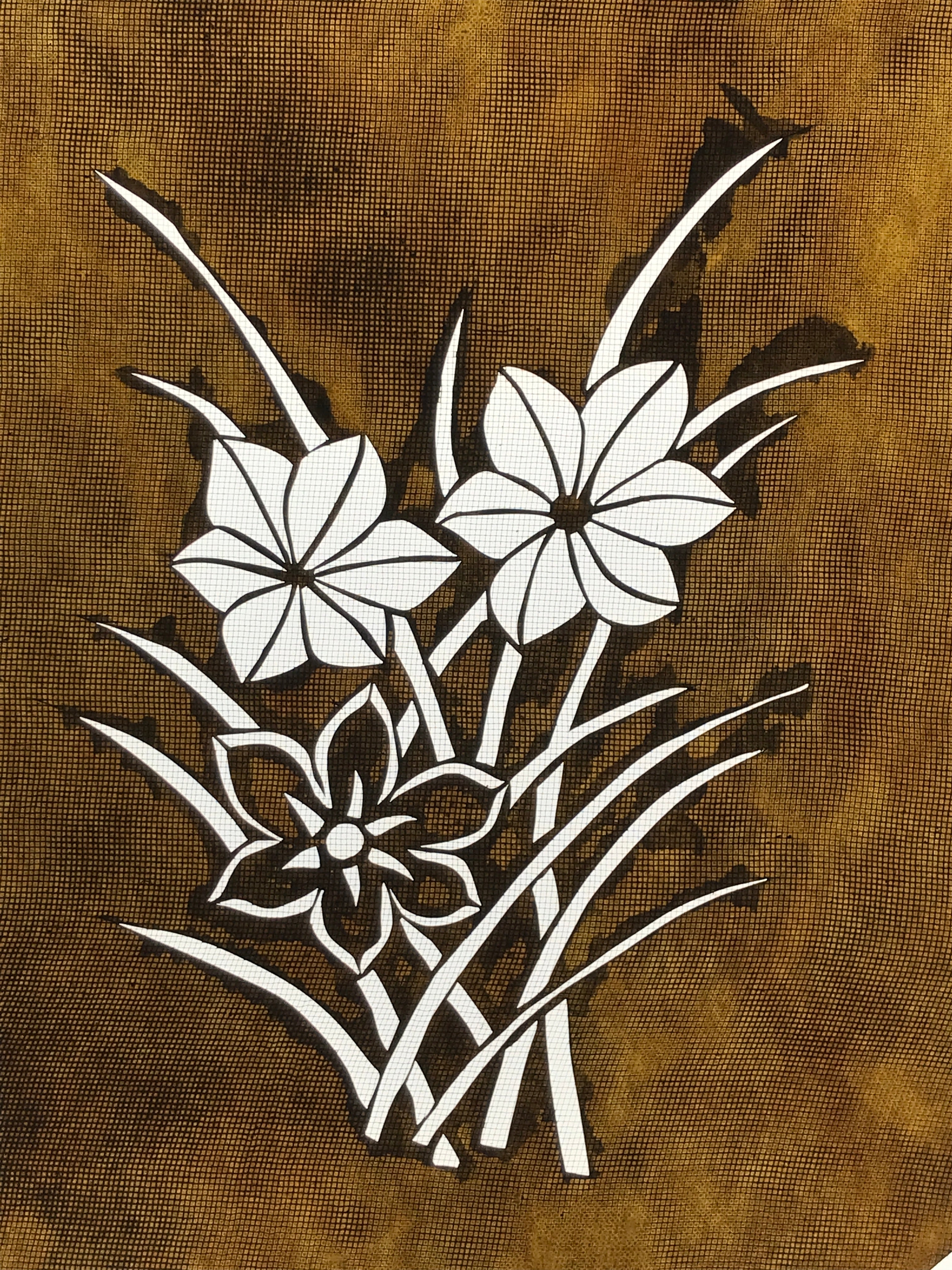 Antique Japanese Katagami Paper Kimono Stencil Katazome Hana Flower Design A777