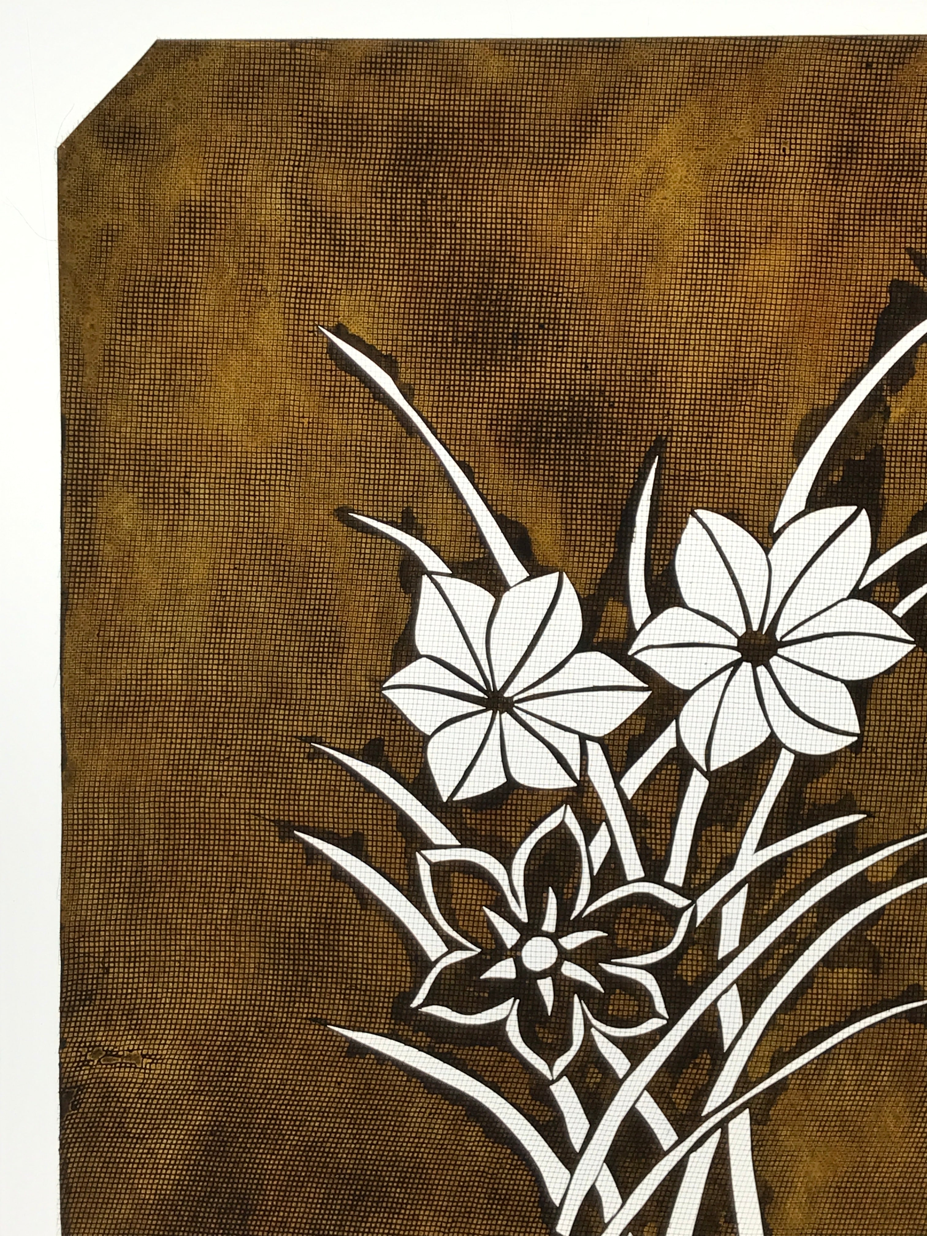 Antique Japanese Katagami Paper Kimono Stencil Katazome Hana Flower Design A777