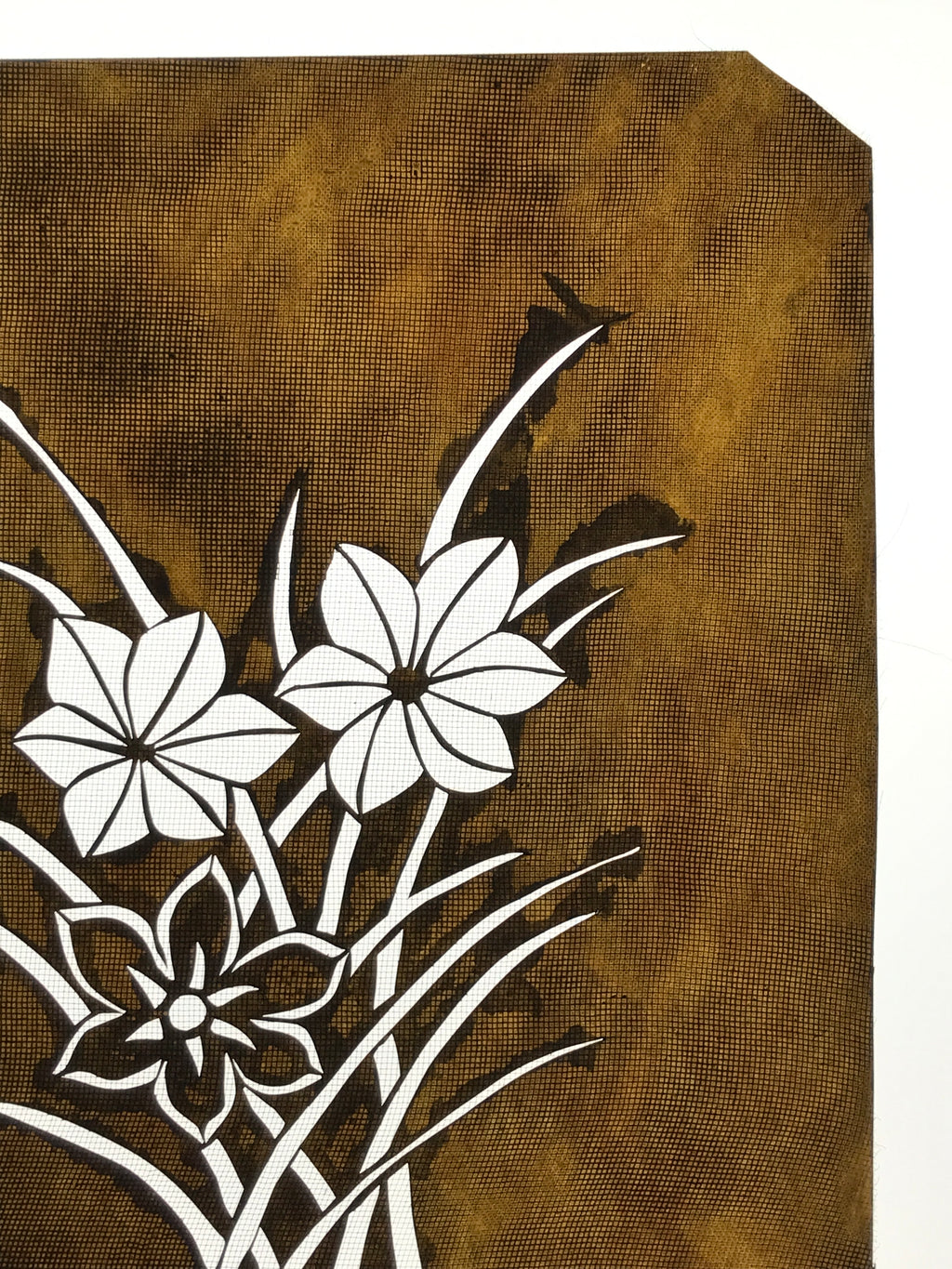Antique Japanese Katagami Paper Kimono Stencil Katazome Hana Flower Design A777
