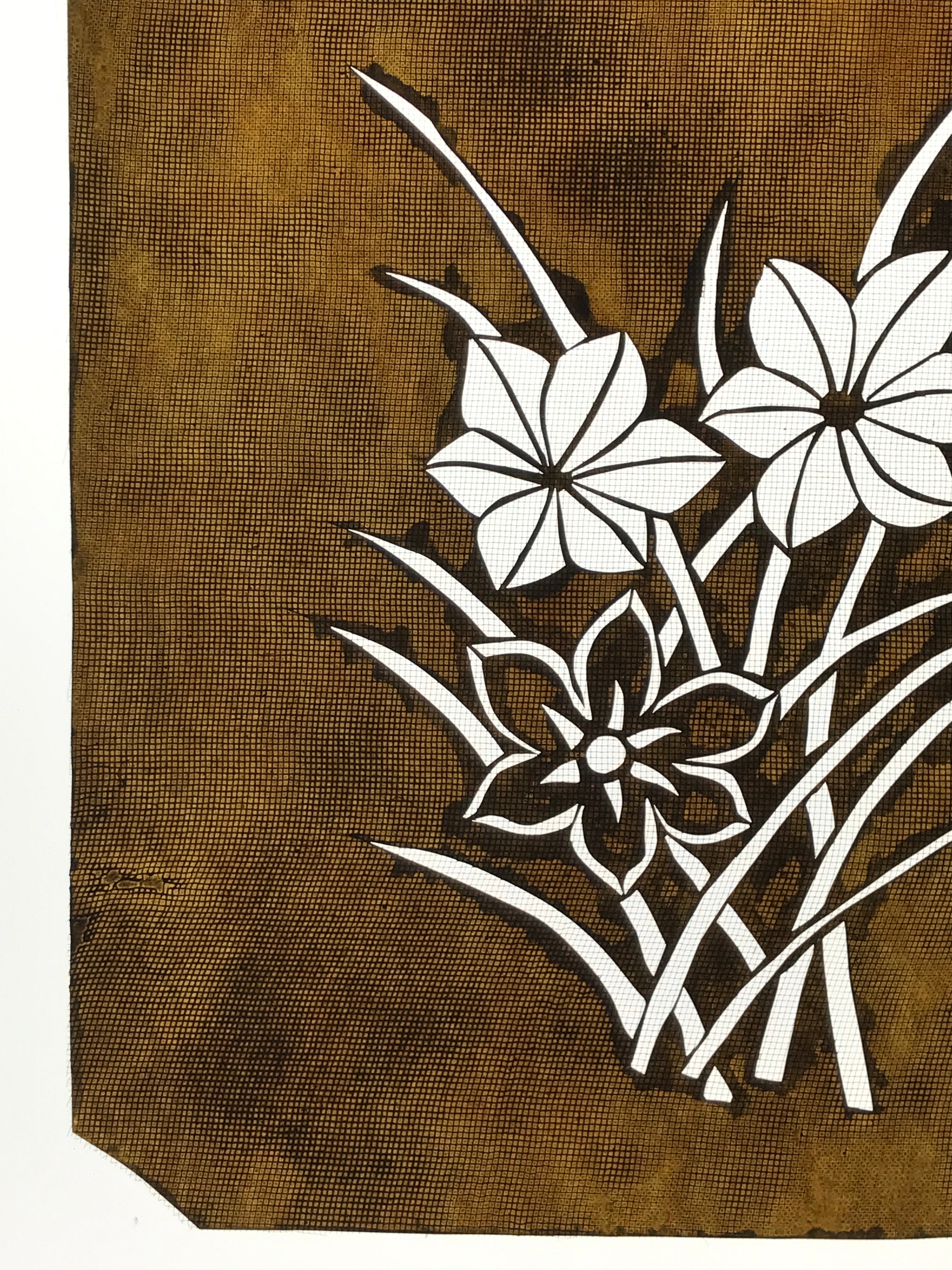 Antique Japanese Katagami Paper Kimono Stencil Katazome Hana Flower Design A777