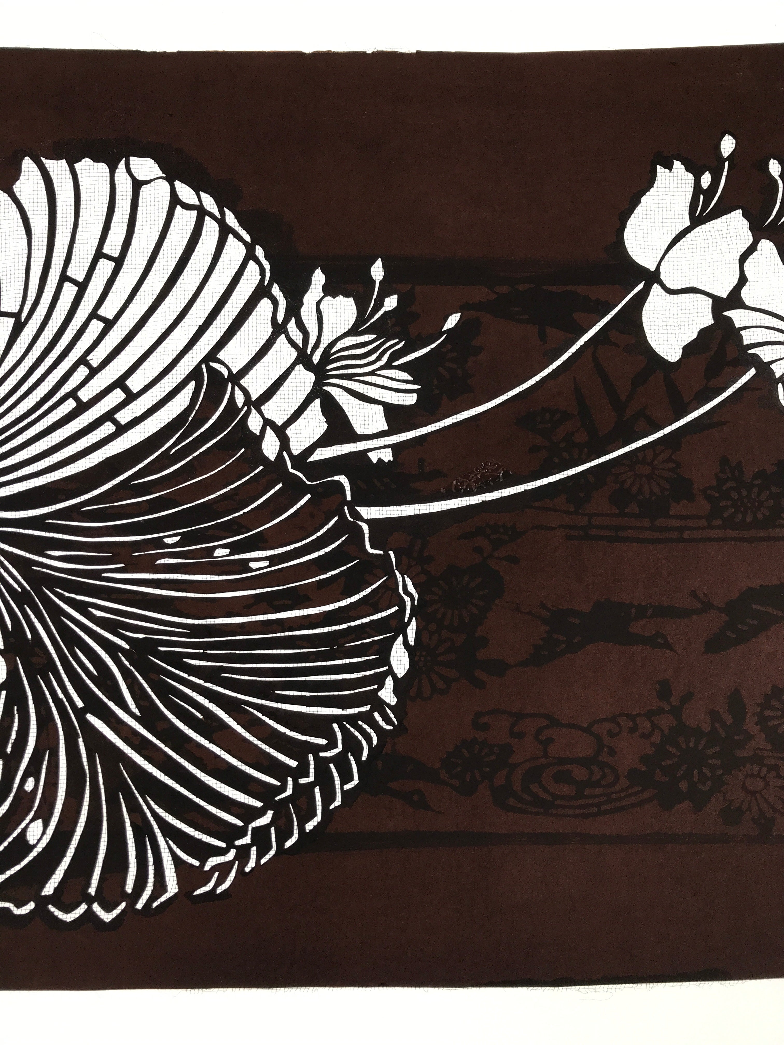 Antique Japanese Katagami Paper Kimono Stencil Katazome Hibiscus Fan Palm A655
