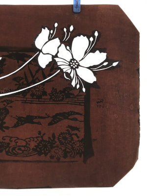 Antique Japanese Katagami Paper Kimono Stencil Katazome Hibiscus Fan Palm A655