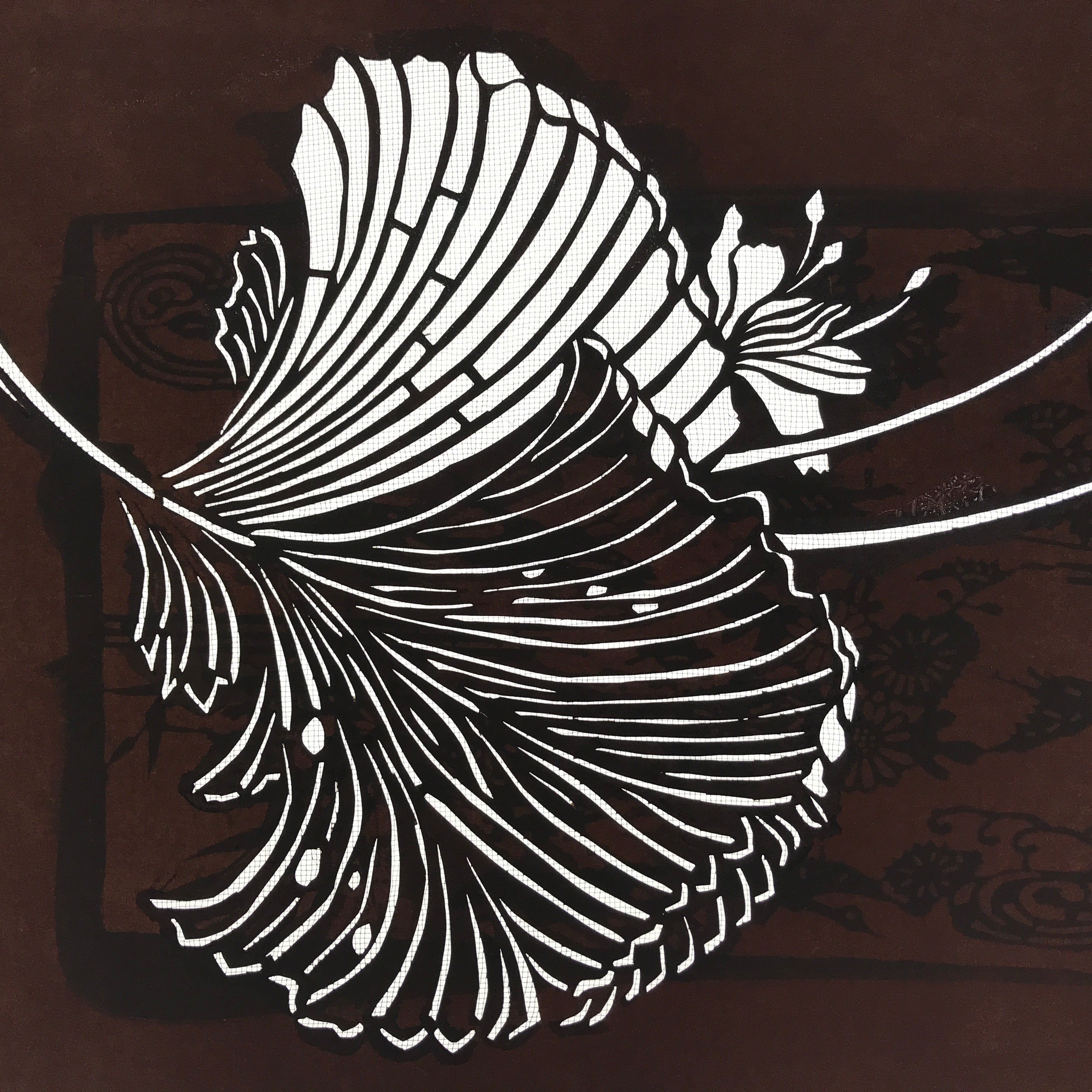 Antique Japanese Katagami Paper Kimono Stencil Katazome Hibiscus Fan Palm A655