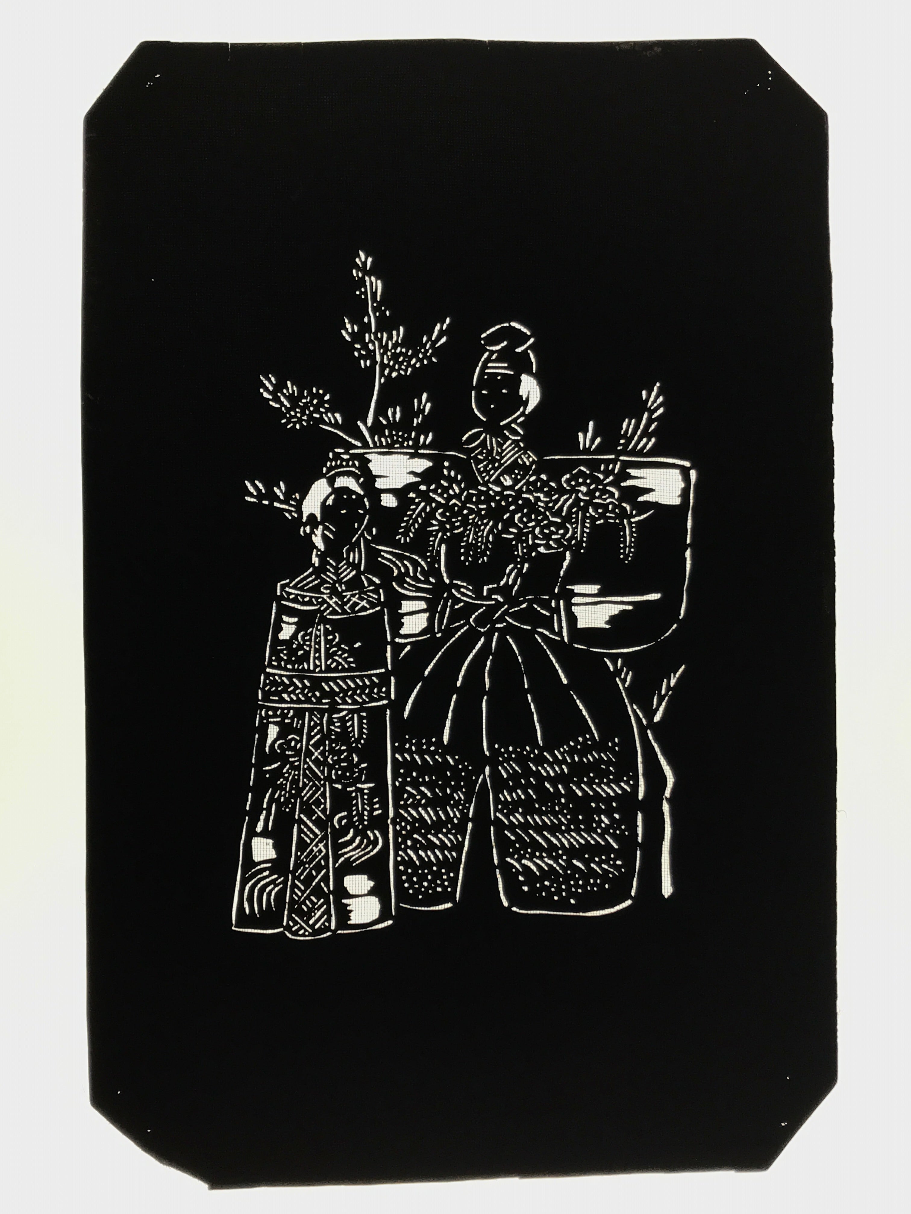 Antique Japanese Katagami Paper Kimono Stencil Katazome Hina Tachibina A807