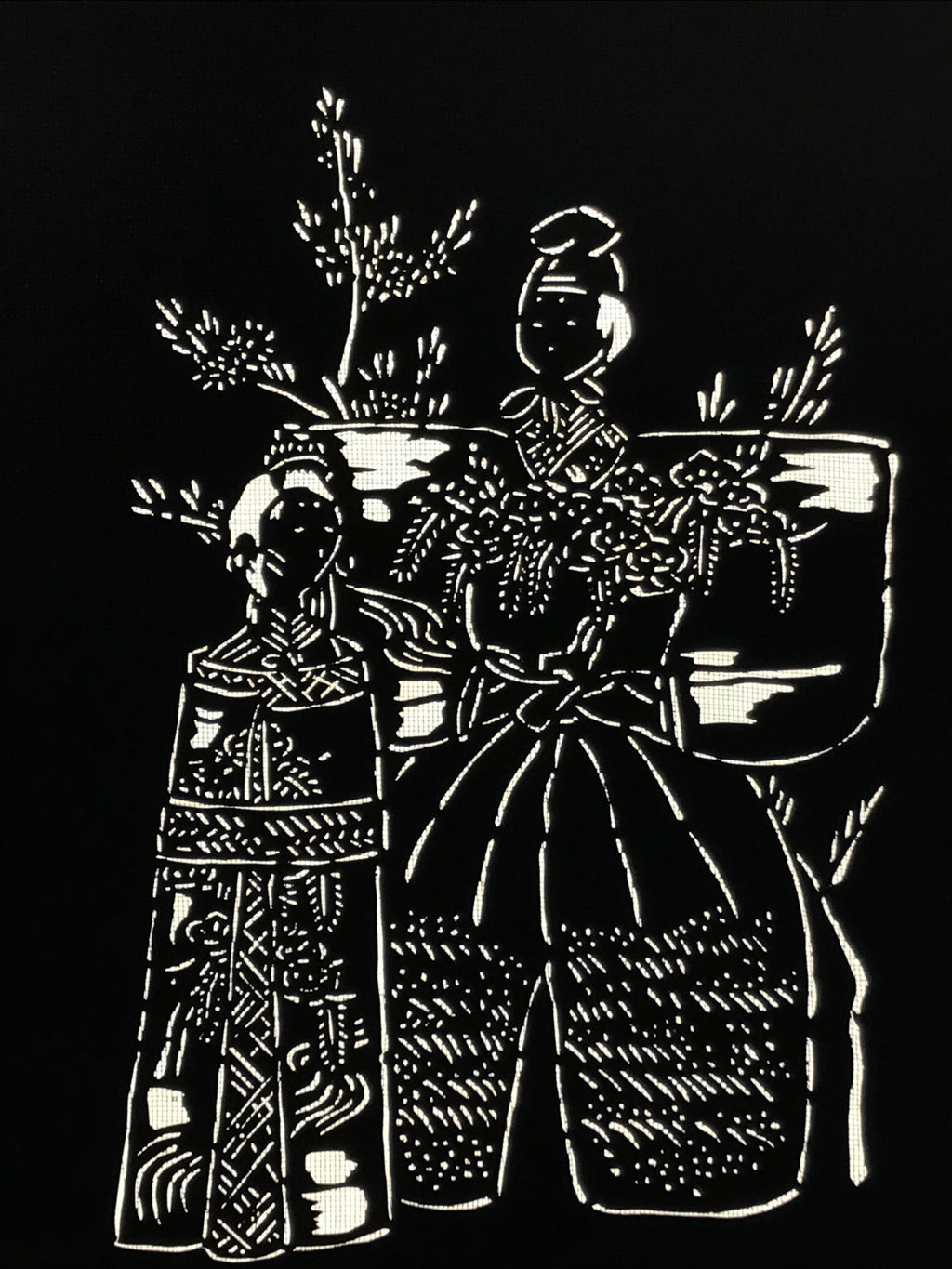 Antique Japanese Katagami Paper Kimono Stencil Katazome Hina Tachibina A807