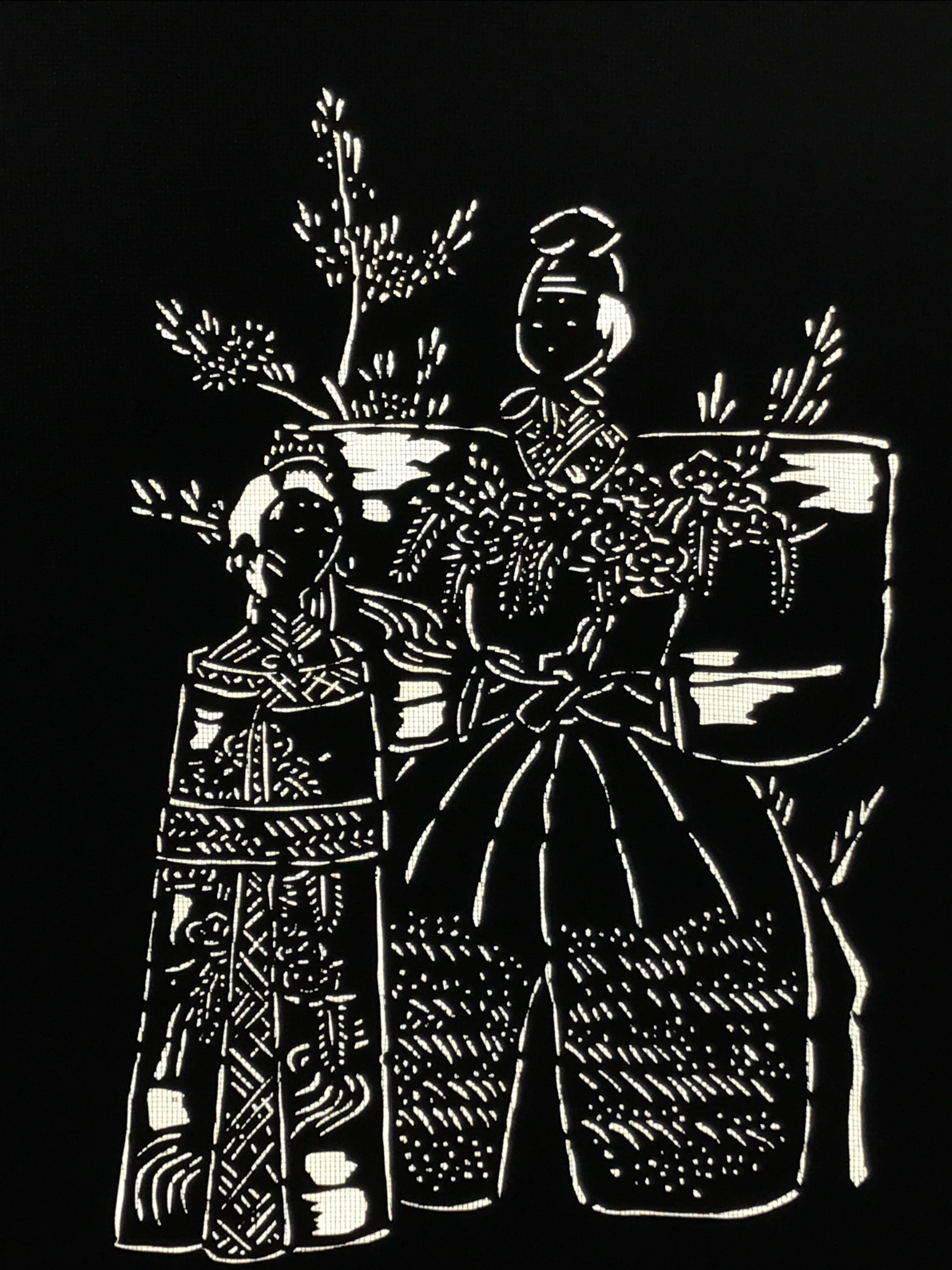 Antique Japanese Katagami Paper Kimono Stencil Katazome Hina Tachibina A807