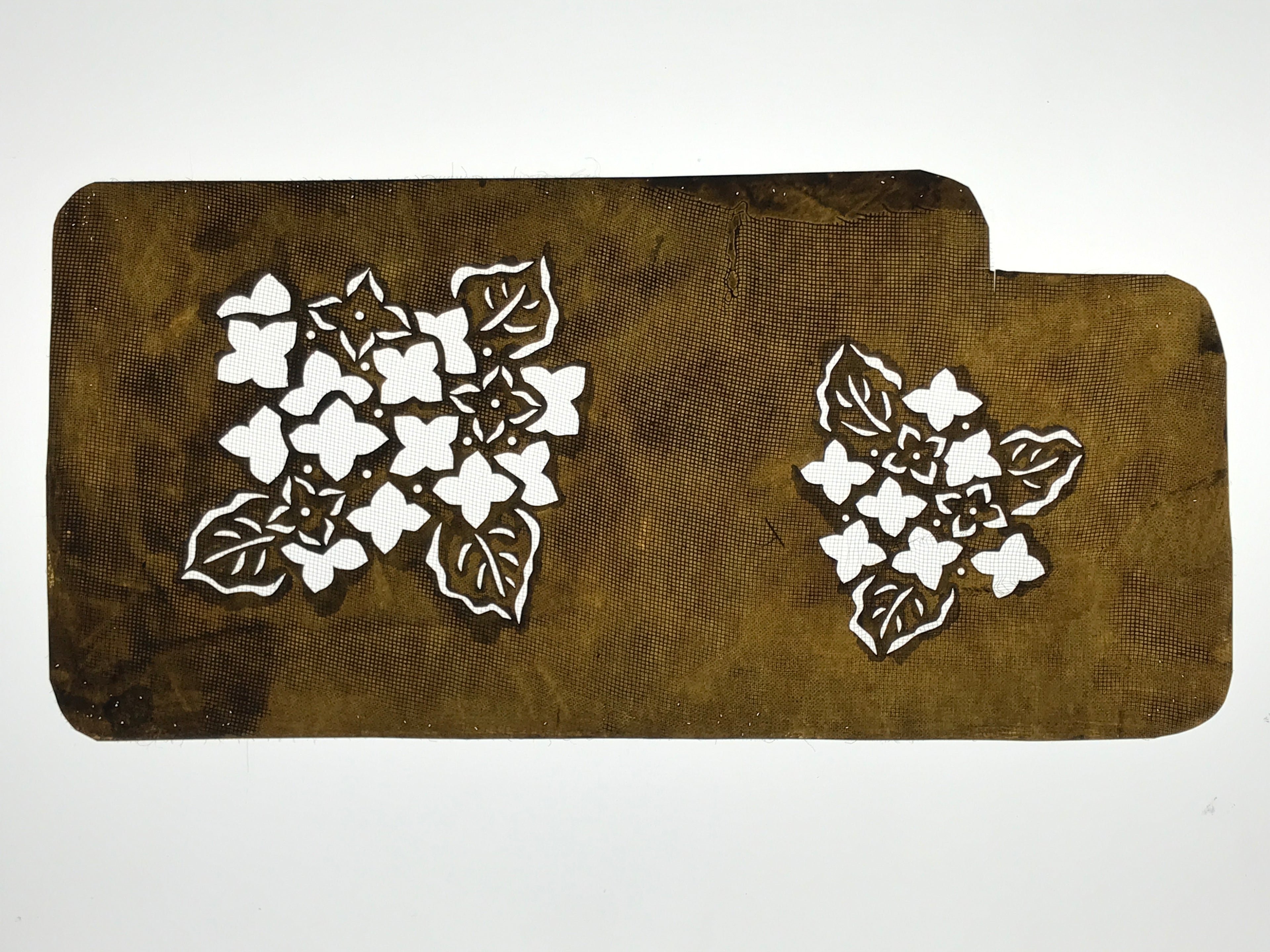 Antique Japanese Katagami Paper Kimono Stencil Katazome Hydrangea Ajisai A787