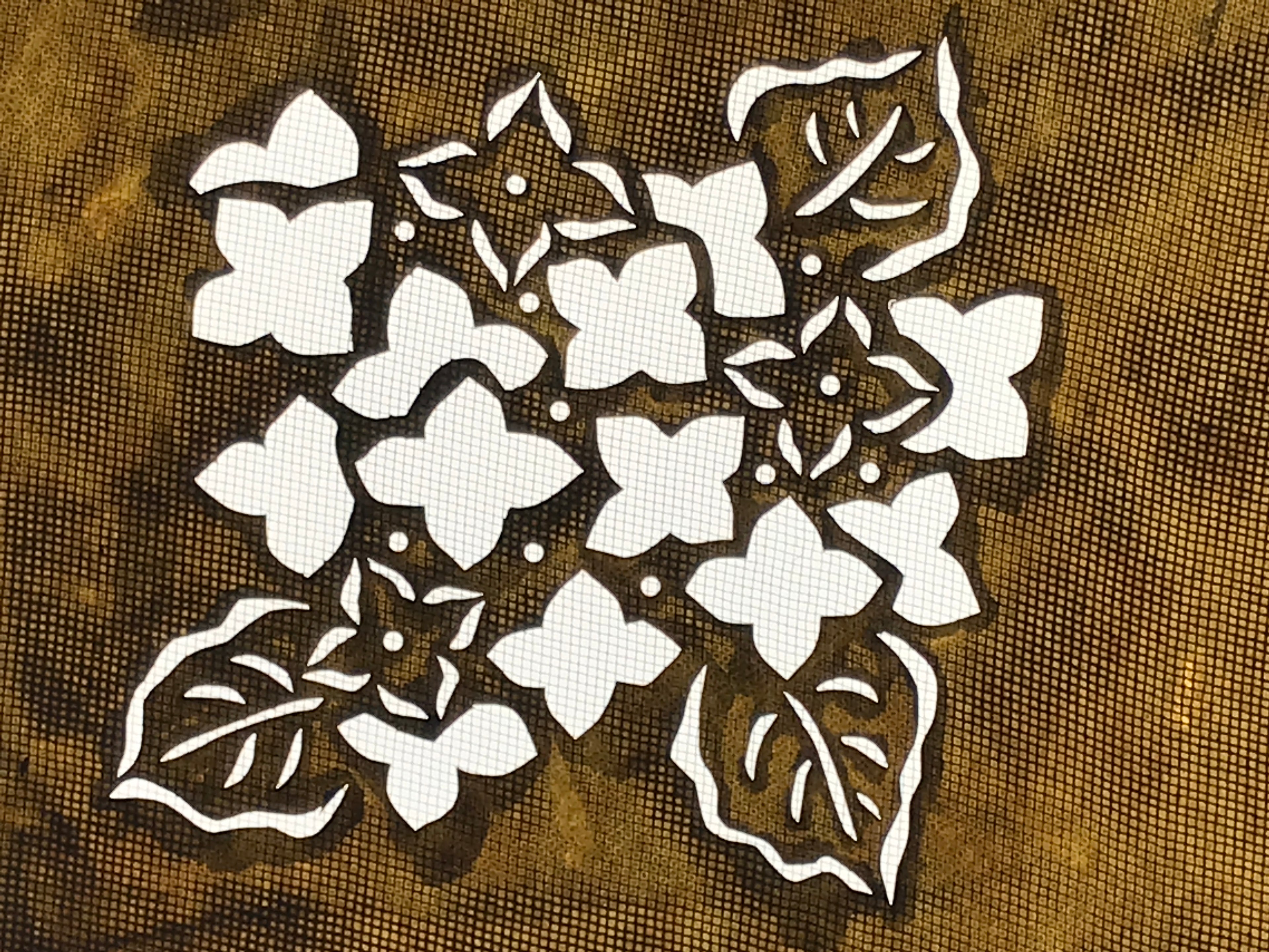 Antique Japanese Katagami Paper Kimono Stencil Katazome Hydrangea Ajisai A787