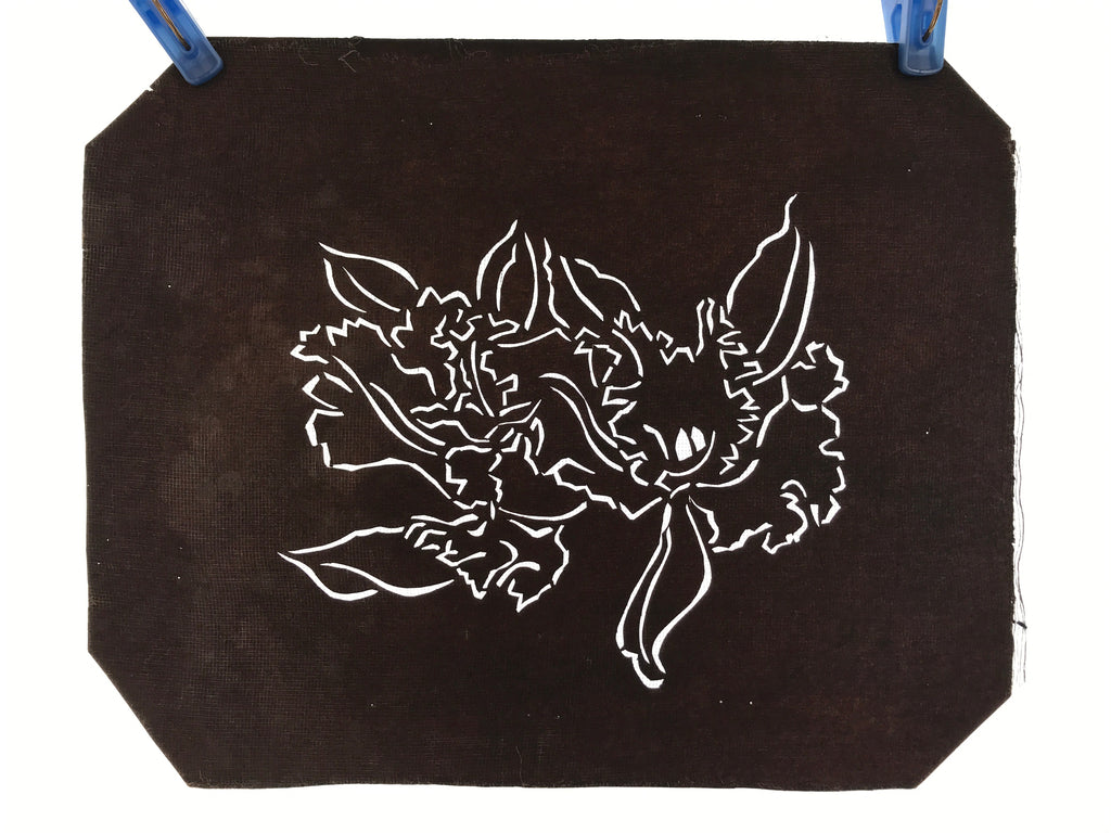Antique Japanese Katagami Paper Kimono Stencil Katazome Iris Ayame Flower A674