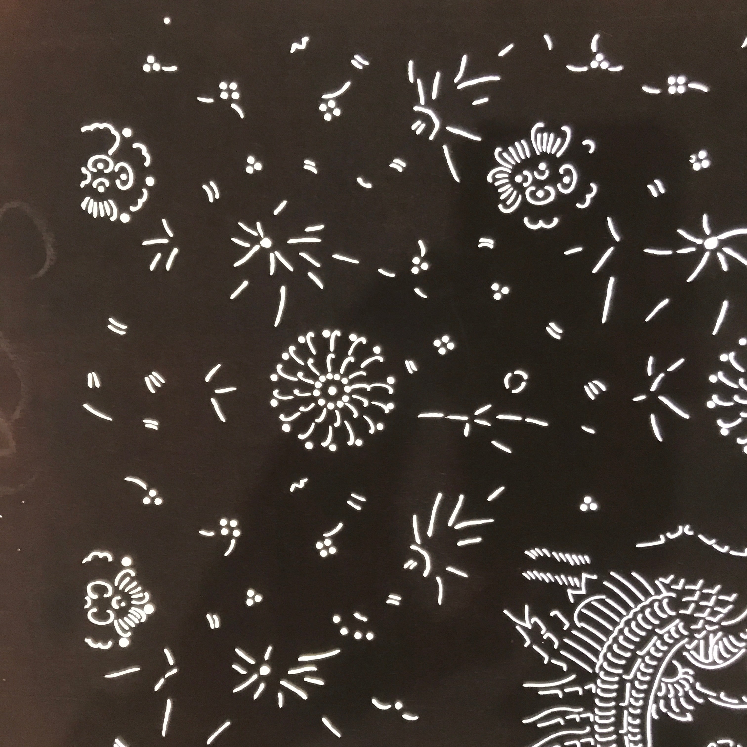 Antique Japanese Katagami Paper Kimono Stencil Katazome Kirin Crane Floral C906