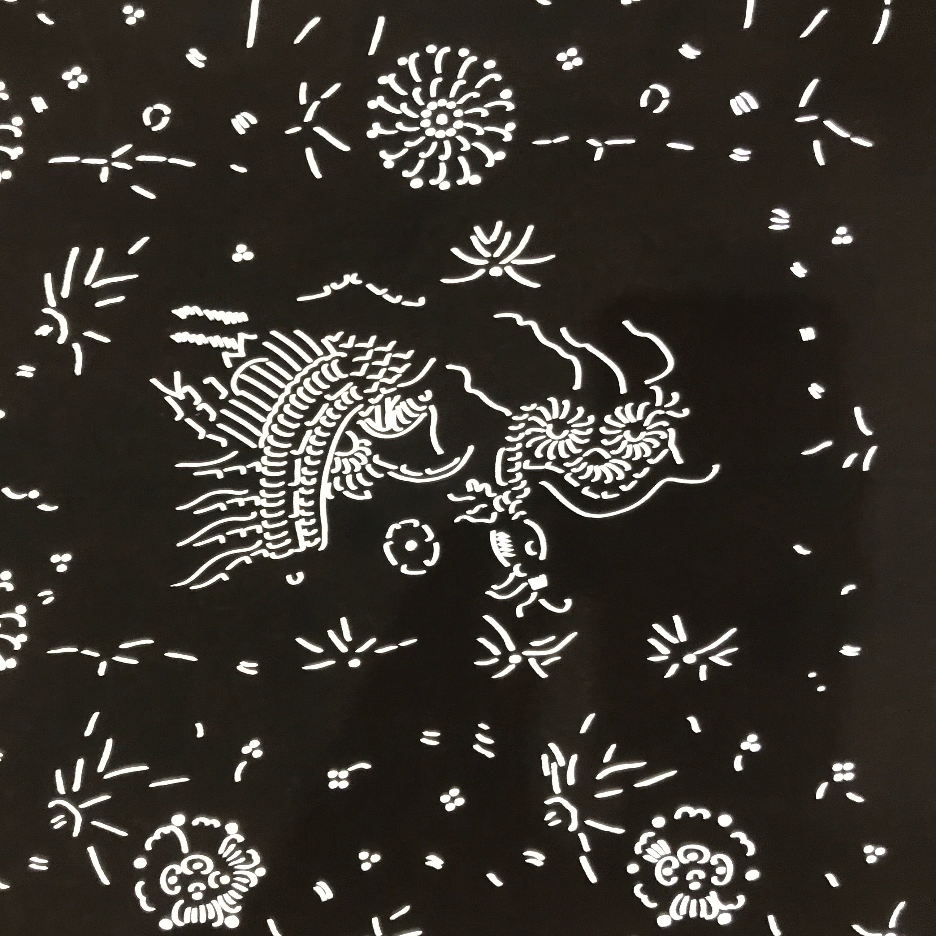 Antique Japanese Katagami Paper Kimono Stencil Katazome Kirin Crane Floral C906