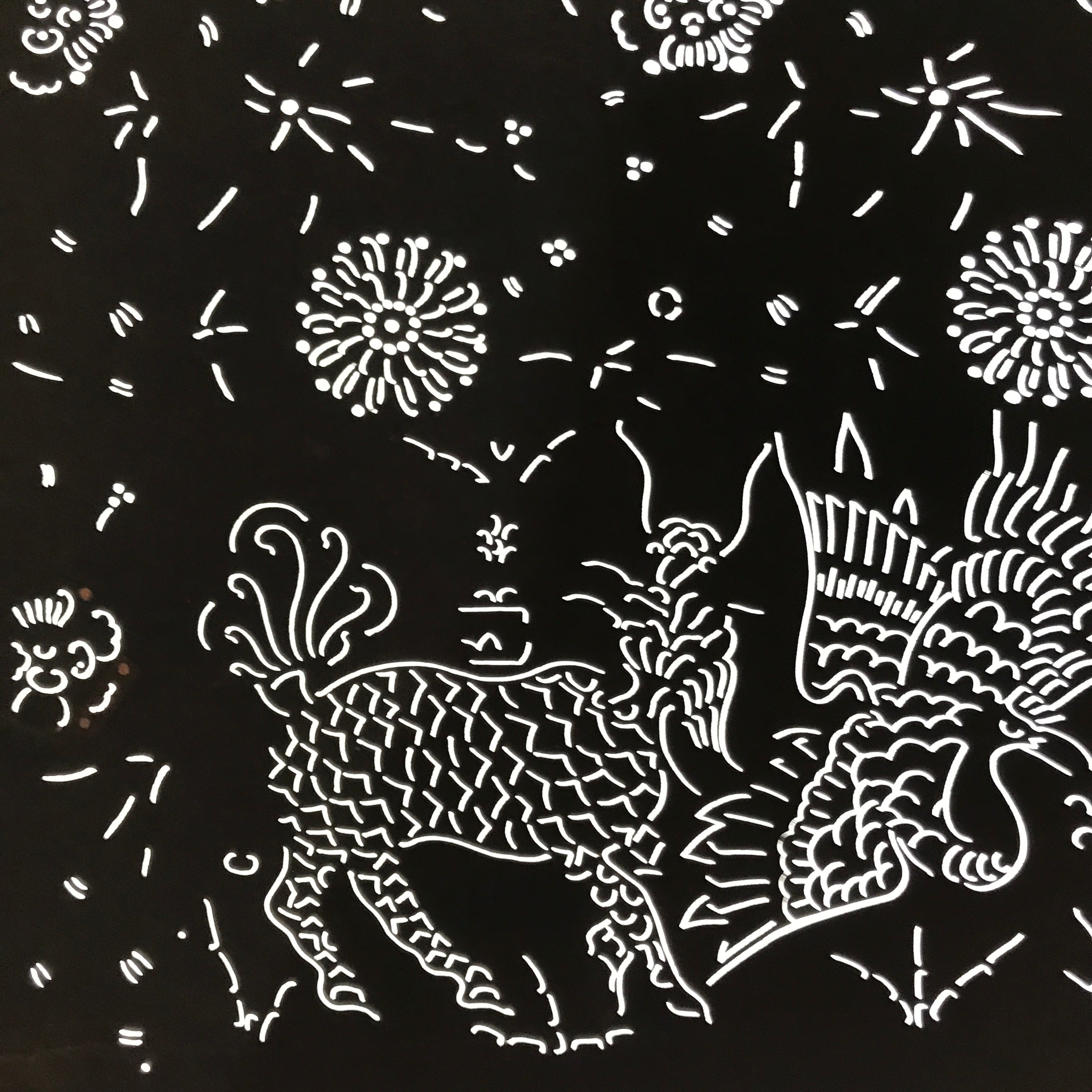 Antique Japanese Katagami Paper Kimono Stencil Katazome Kirin Crane Floral C906
