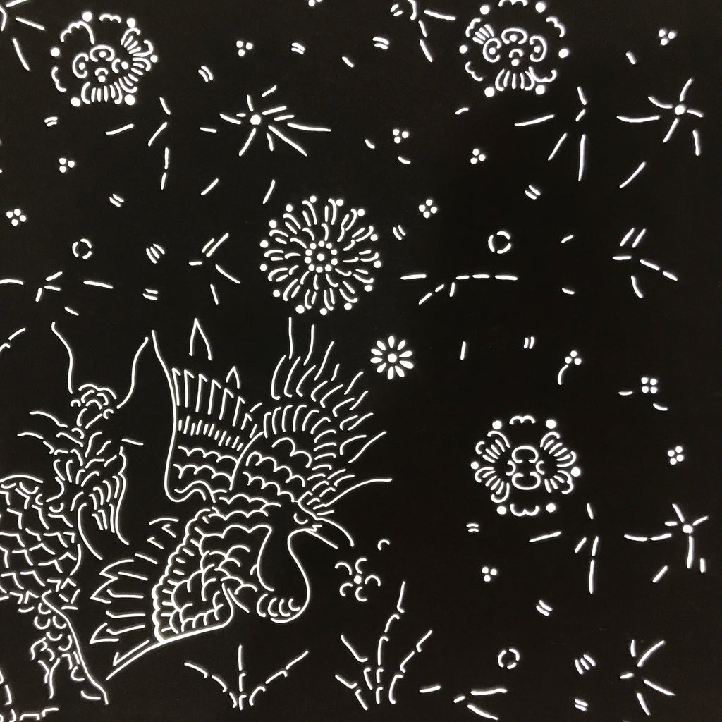 Antique Japanese Katagami Paper Kimono Stencil Katazome Kirin Crane Floral C906