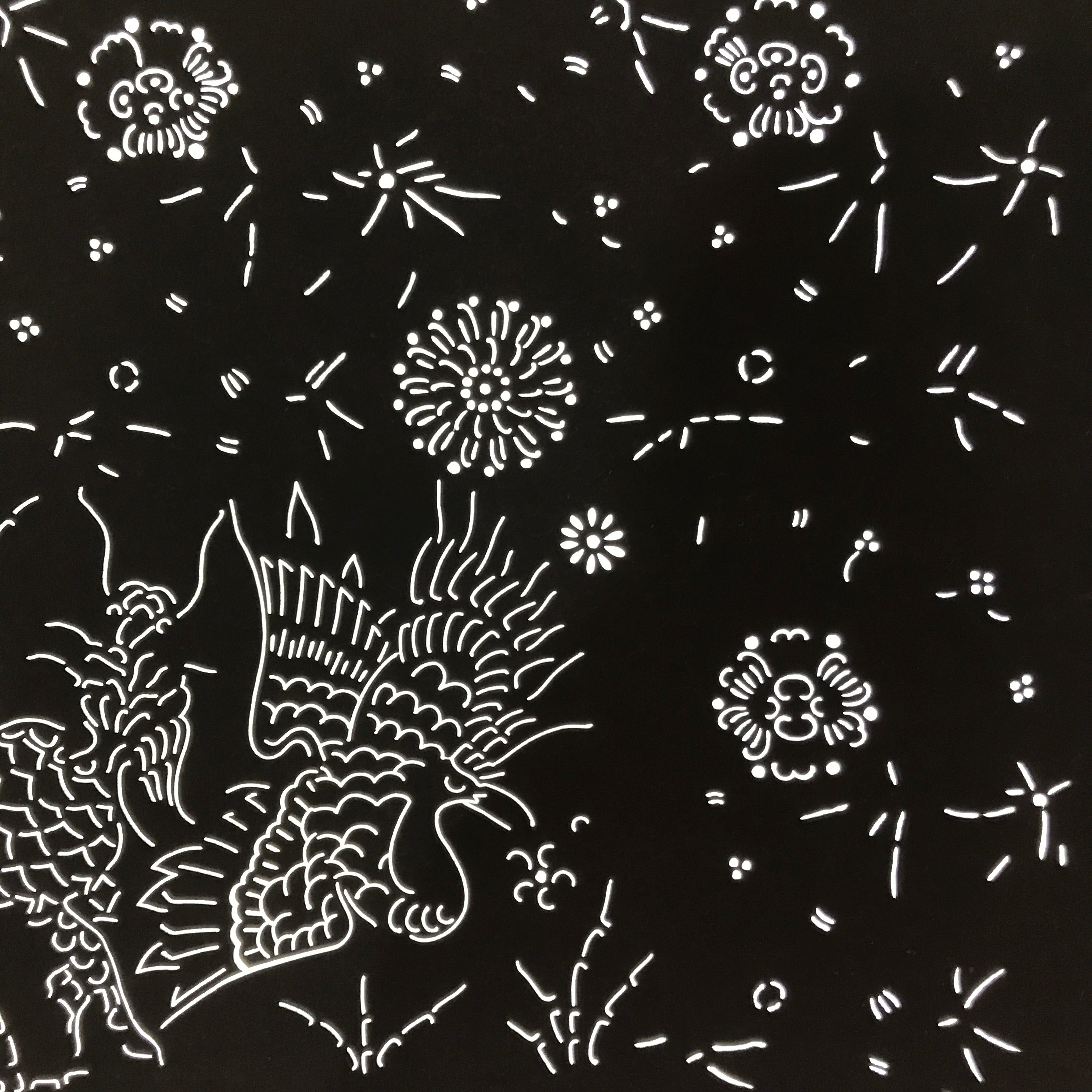 Antique Japanese Katagami Paper Kimono Stencil Katazome Kirin Crane Floral C906