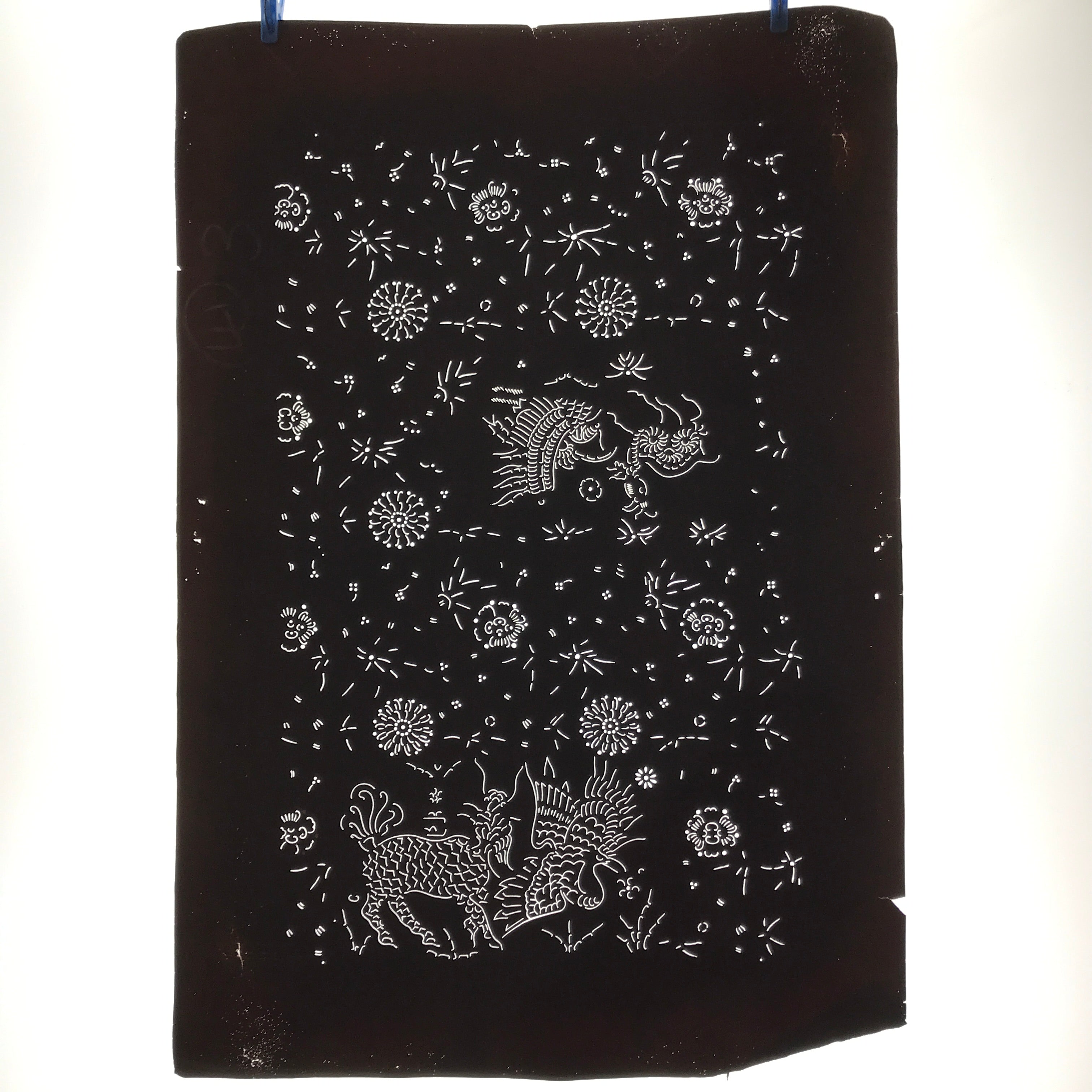 Antique Japanese Katagami Paper Kimono Stencil Katazome Kirin Crane Floral C906