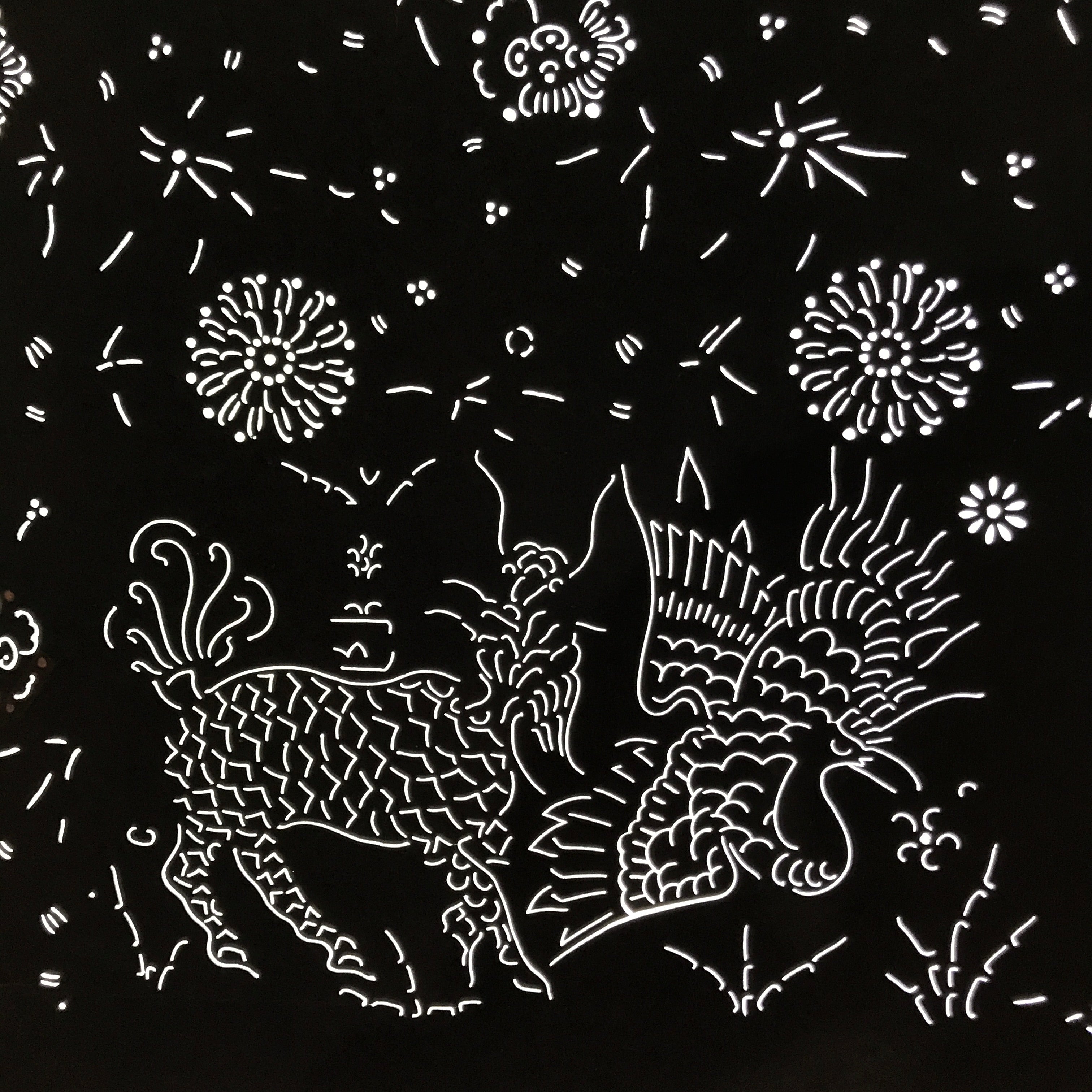 Antique Japanese Katagami Paper Kimono Stencil Katazome Kirin Crane Floral C906