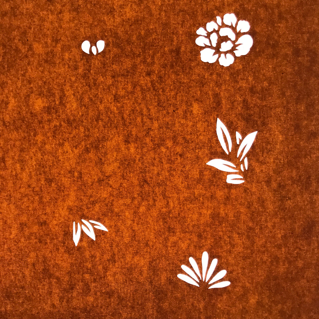 Antique Japanese Katagami Paper Kimono Stencil Katazome Leaf Flower Design C971