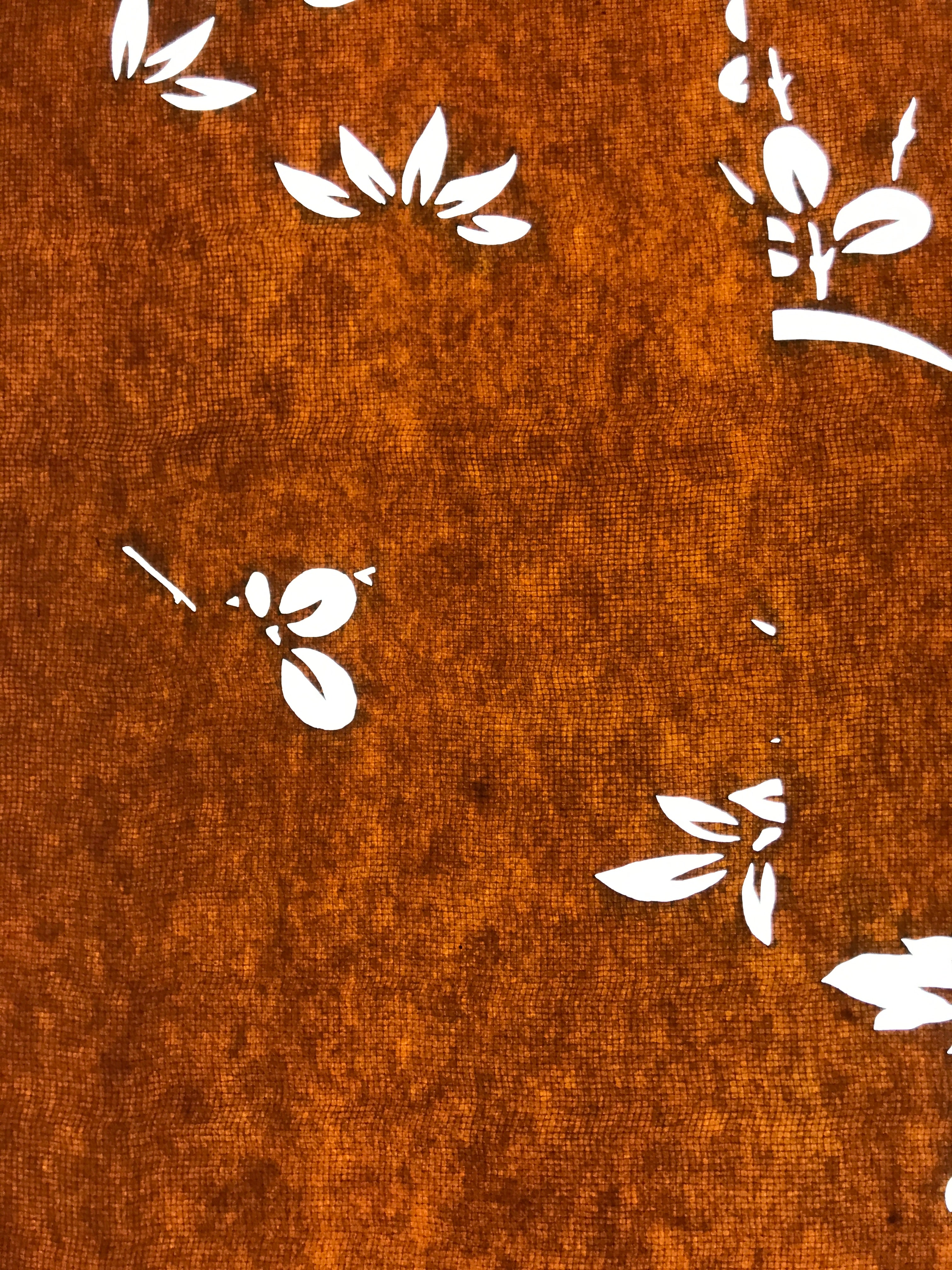 Antique Japanese Katagami Paper Kimono Stencil Katazome Leaf Plant Design C973