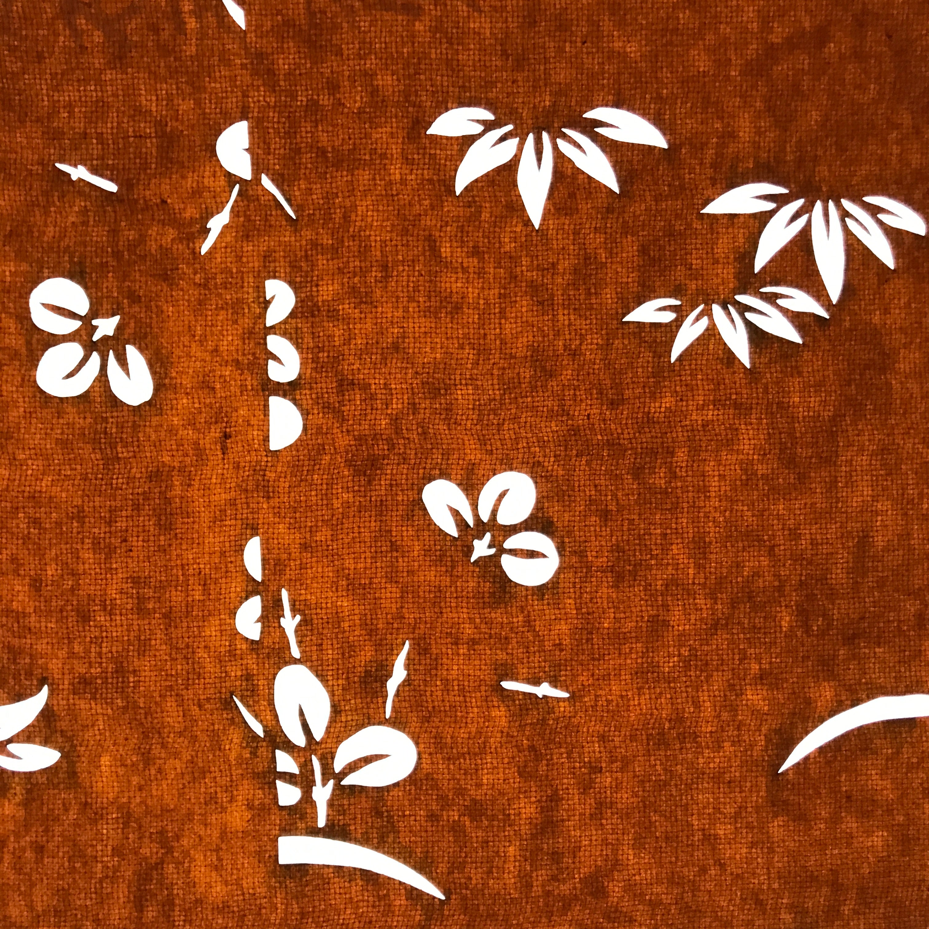 Antique Japanese Katagami Paper Kimono Stencil Katazome Leaf Plant Design C973