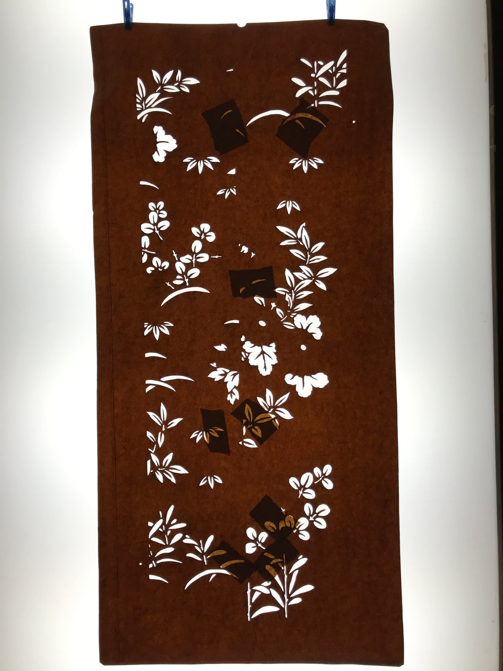 Antique Japanese Katagami Paper Kimono Stencil Katazome Leaf Plant Design C974
