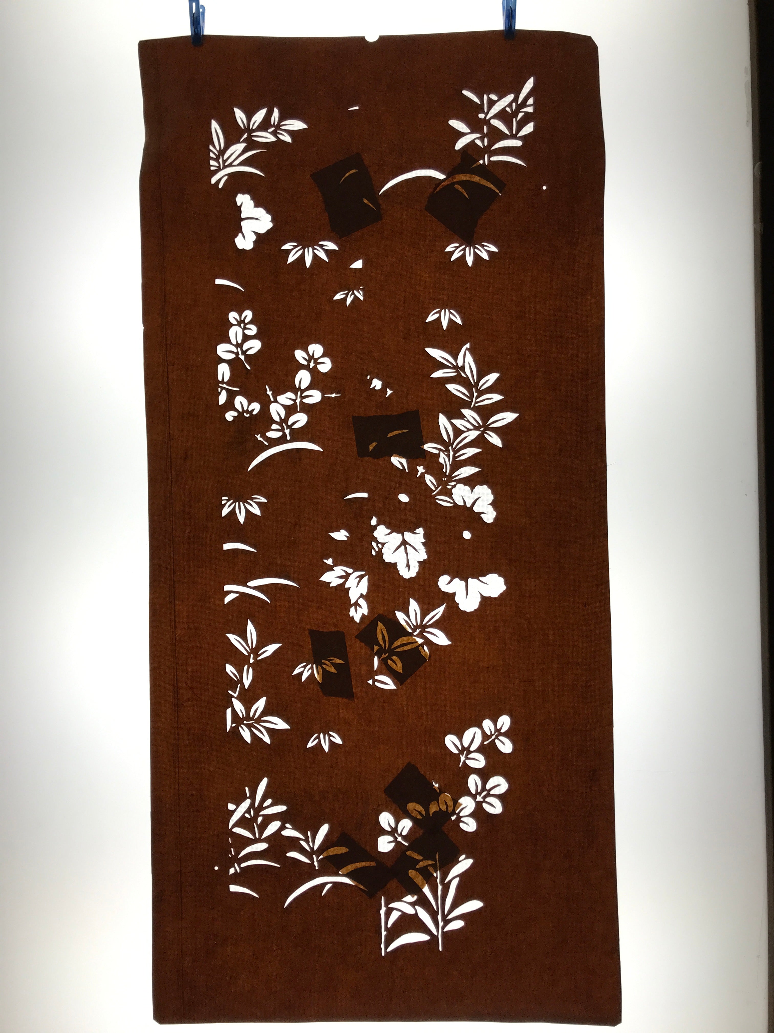 Antique Japanese Katagami Paper Kimono Stencil Katazome Leaf Plant Design C974
