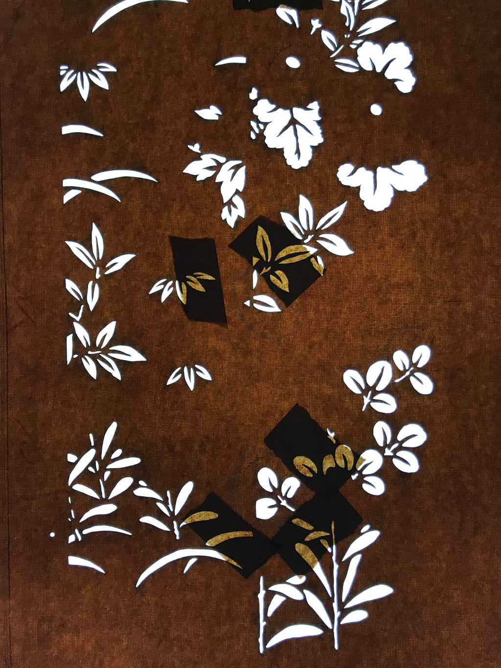 Antique Japanese Katagami Paper Kimono Stencil Katazome Leaf Plant Design C974