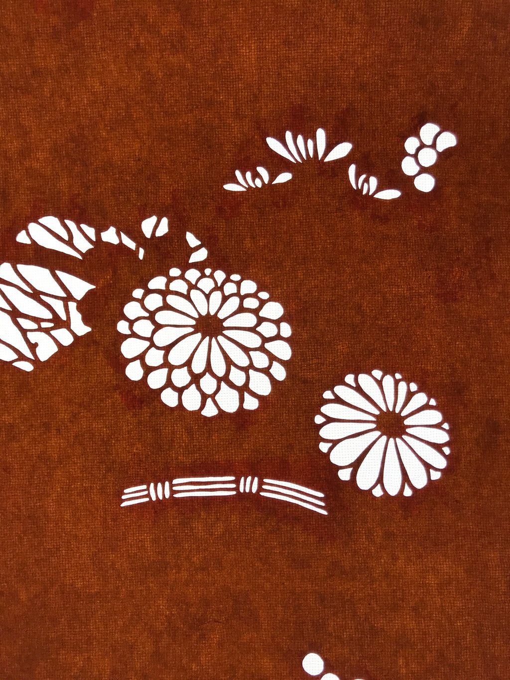 Antique Japanese Katagami Paper Kimono Stencil Katazome Leaf Plant Flowers C977