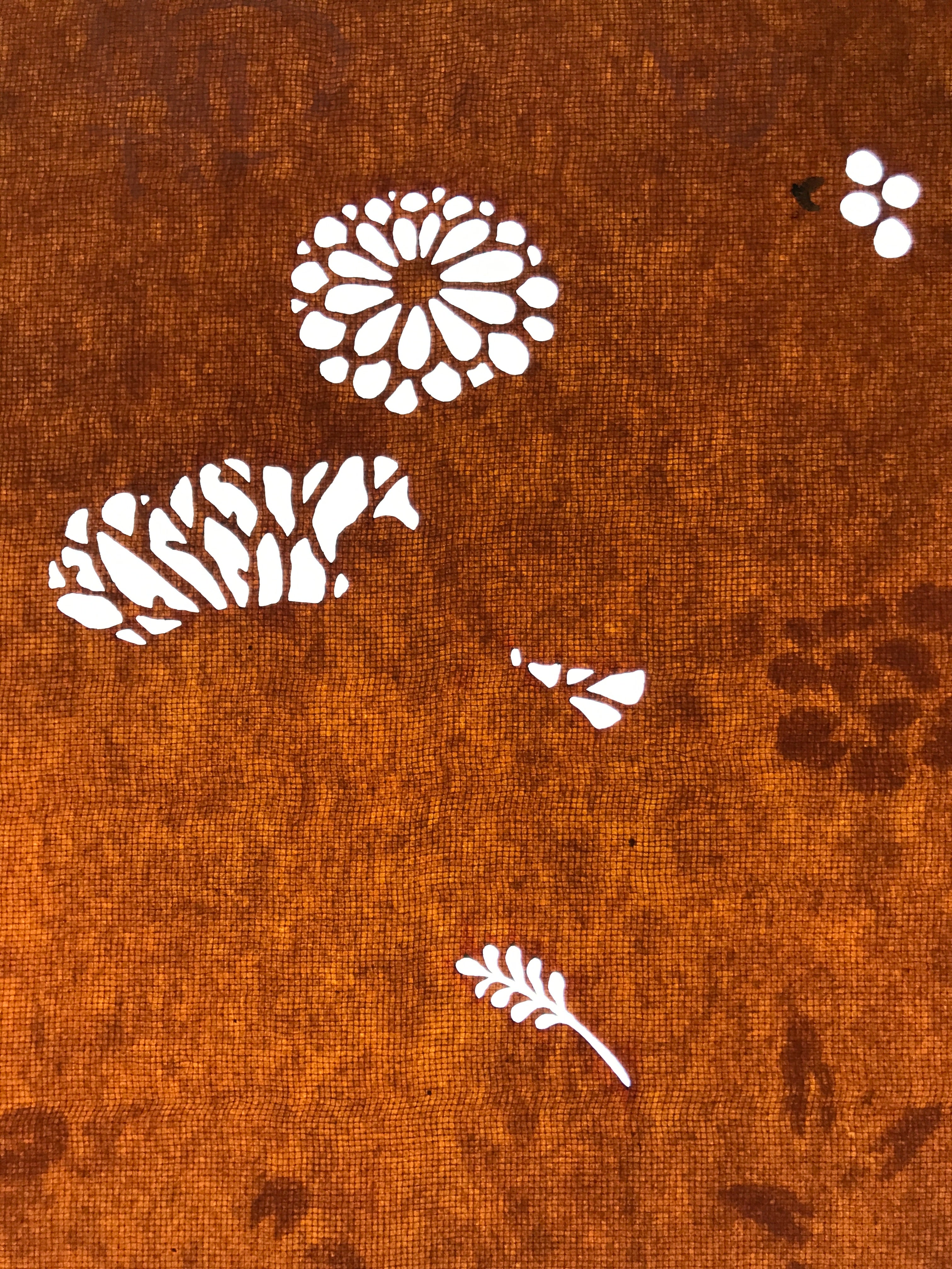 Antique Japanese Katagami Paper Kimono Stencil Katazome Leaf Plant Flowers C984