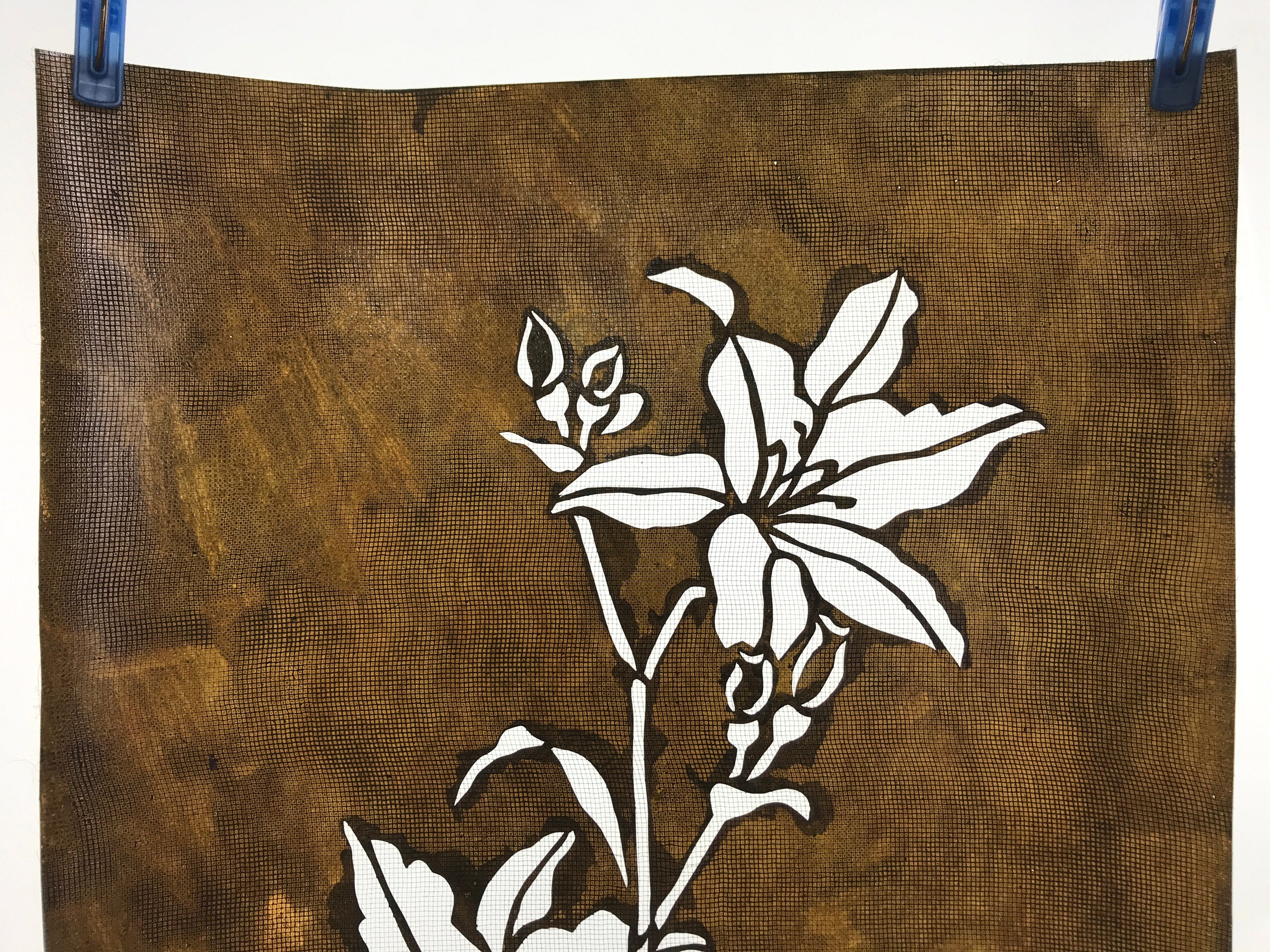 Antique Japanese Katagami Paper Kimono Stencil Katazome Lilies Yuri Flower A650