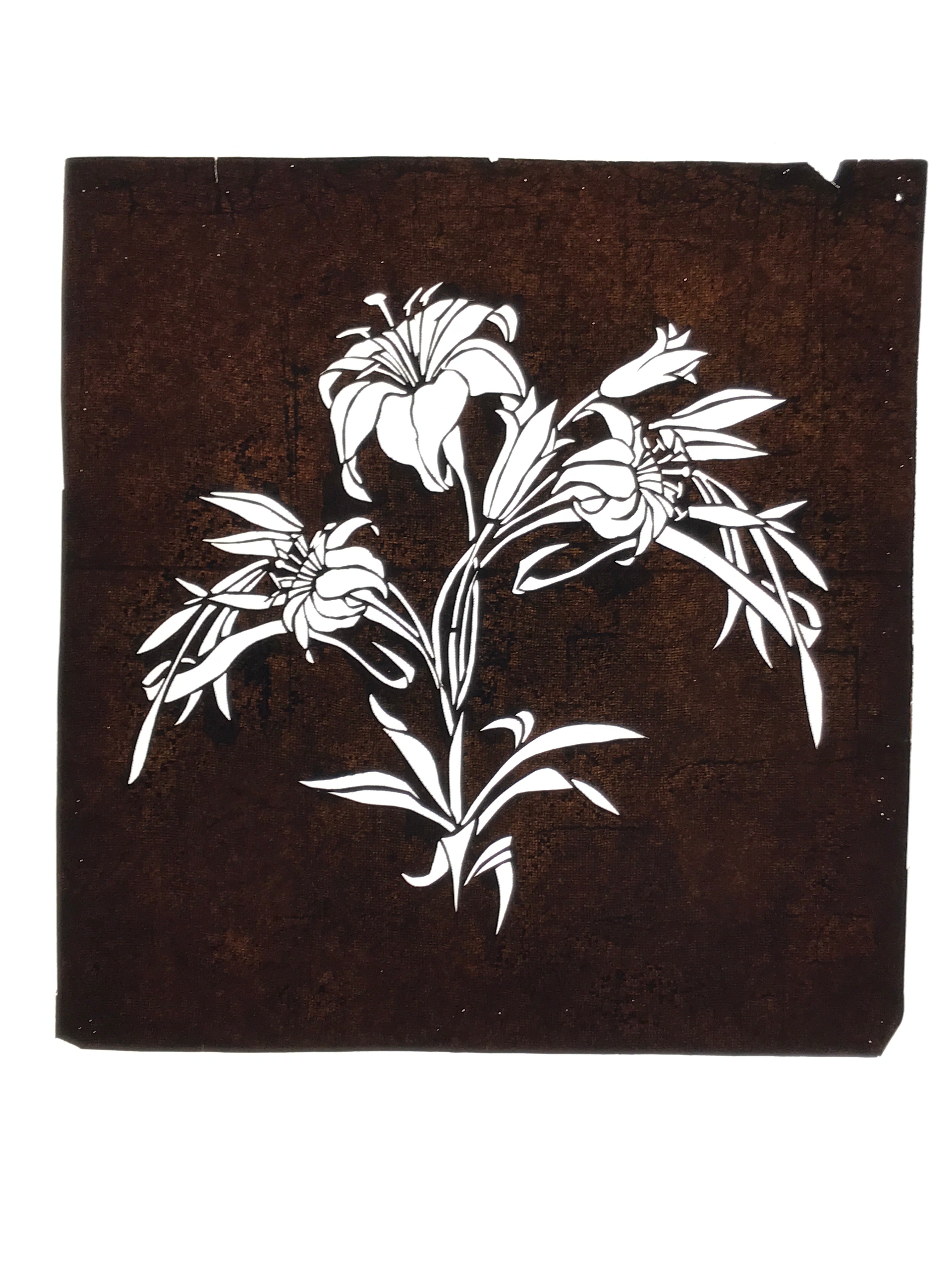 Antique Japanese Katagami Paper Kimono Stencil Katazome Lily Flowers Yuri A808